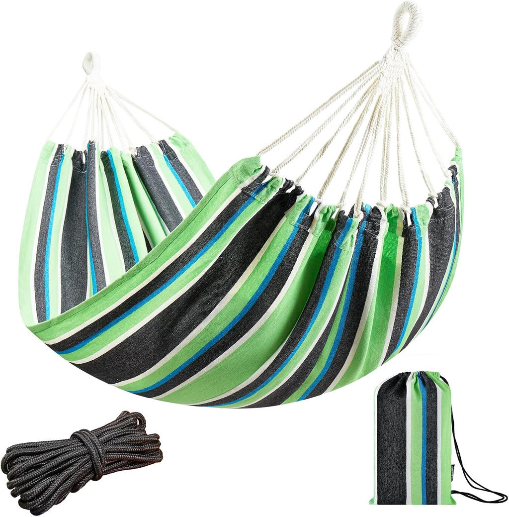 JoyView Brazilian Hammock for Single Person Portable Hammock with Hanging Ropes & Carry Bag Large 78.8x39.4” for Patio 300LBS Capacity Perfect for Outdoor/Indoor - Blue Stripes