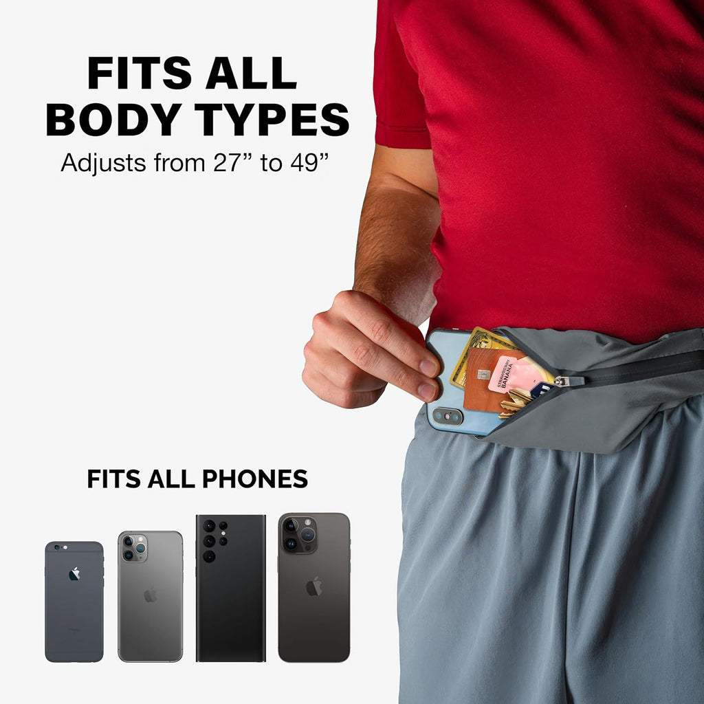 No-Bounce Slim & Secure Running Belt, Fits ALL Phones, Keys, Cards, Gels