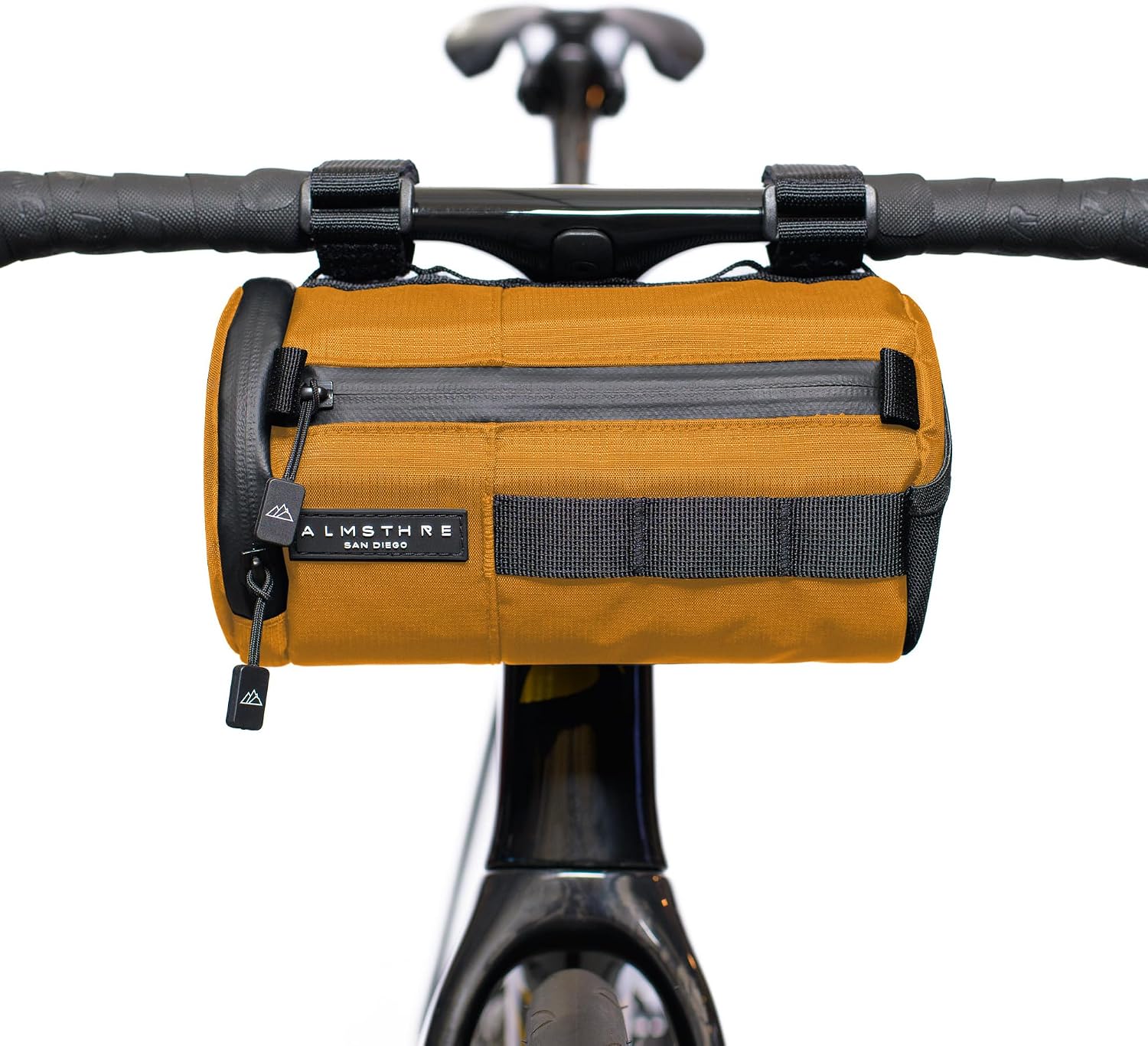 ALMSTHRE Compact Bar Bag – Midnight Black | Hard-Shell Bike Handlebar Bag with Waterproof Zipper & Adjustable Straps | Lightweight Bicycle Handlebar Bag, Compatible with Road, Gravel & MTB Bikes