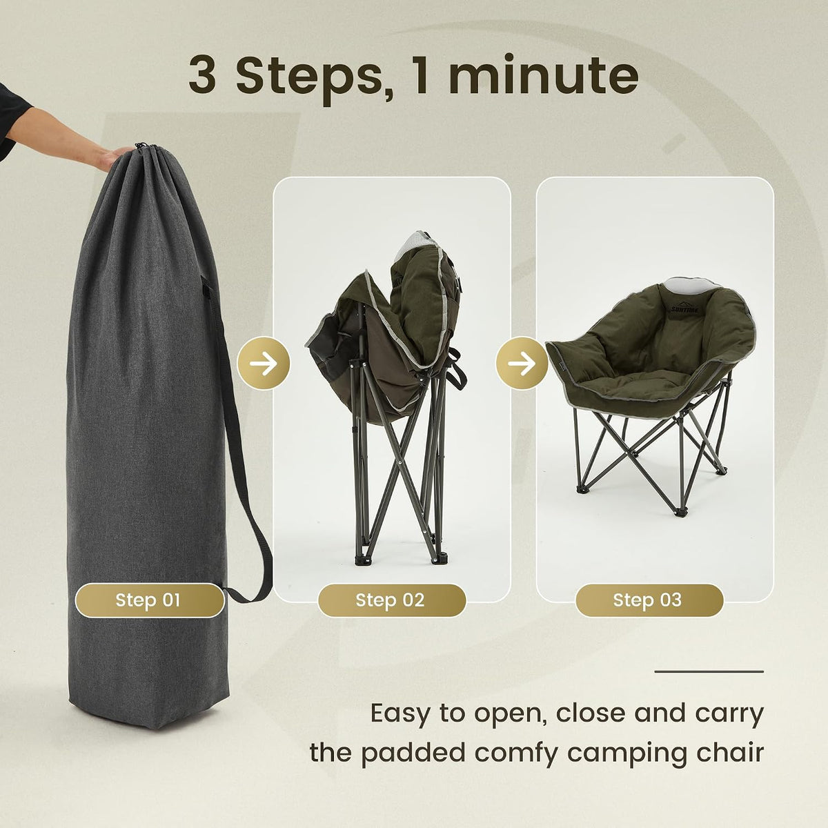 Oversized Padded Comfy Camping Chair for Adults, Army Green (2 Pack)