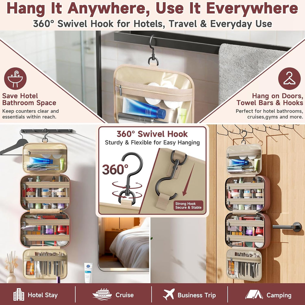 Travel Toiletry Bag for Women, Hanging Makeup Organizer Clear Pockets