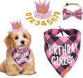 ADOGGYGO Dog Birthday Hat Bandana Set, Pink Plaid Girl Dog Bandana, Small