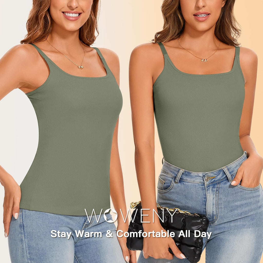 WOWENY Thermal Tank Tops for Women Adjustable Straps Warm Base Layer Shirt