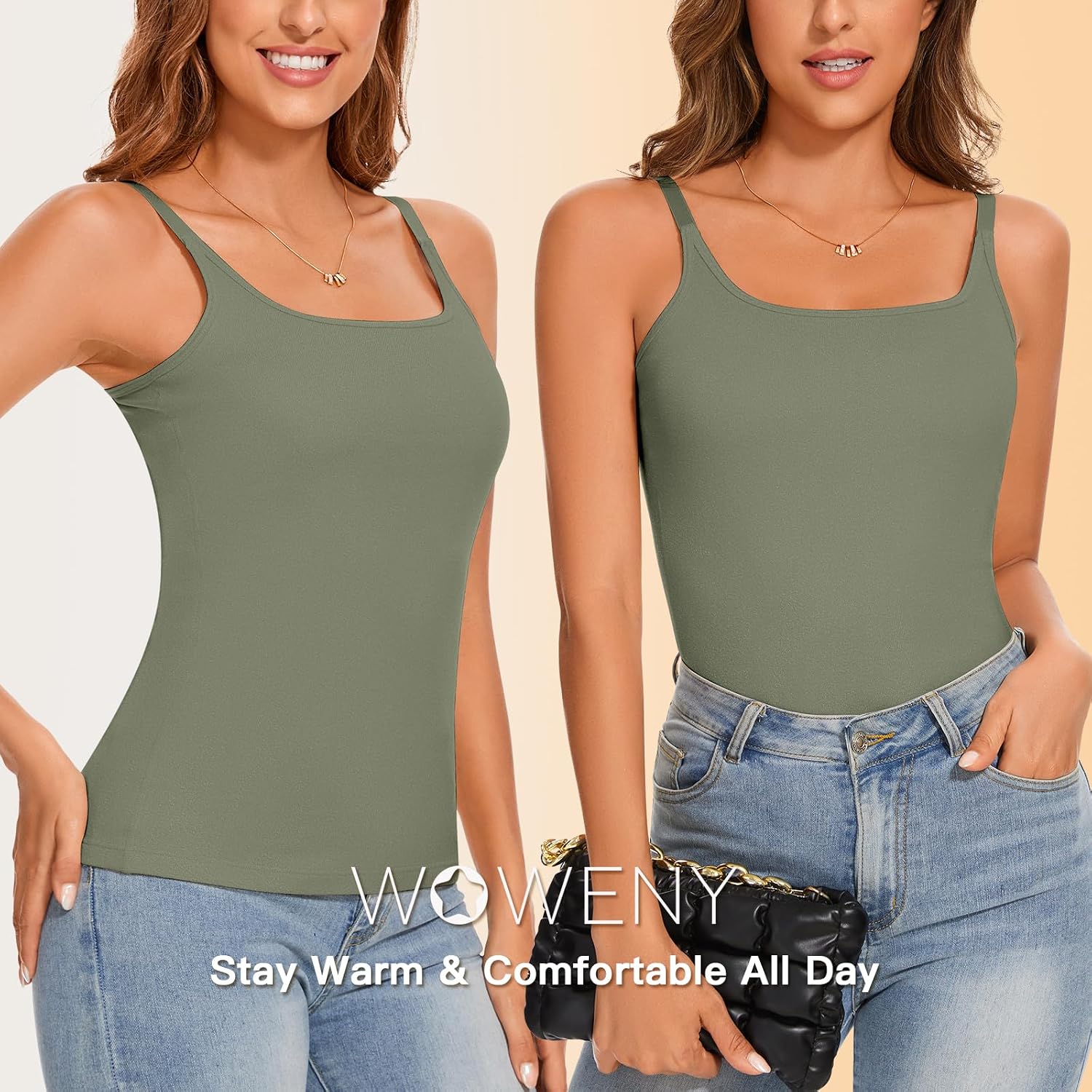 WOWENY Thermal Tank Tops for Women Adjustable Straps Warm Base Layer Shirt