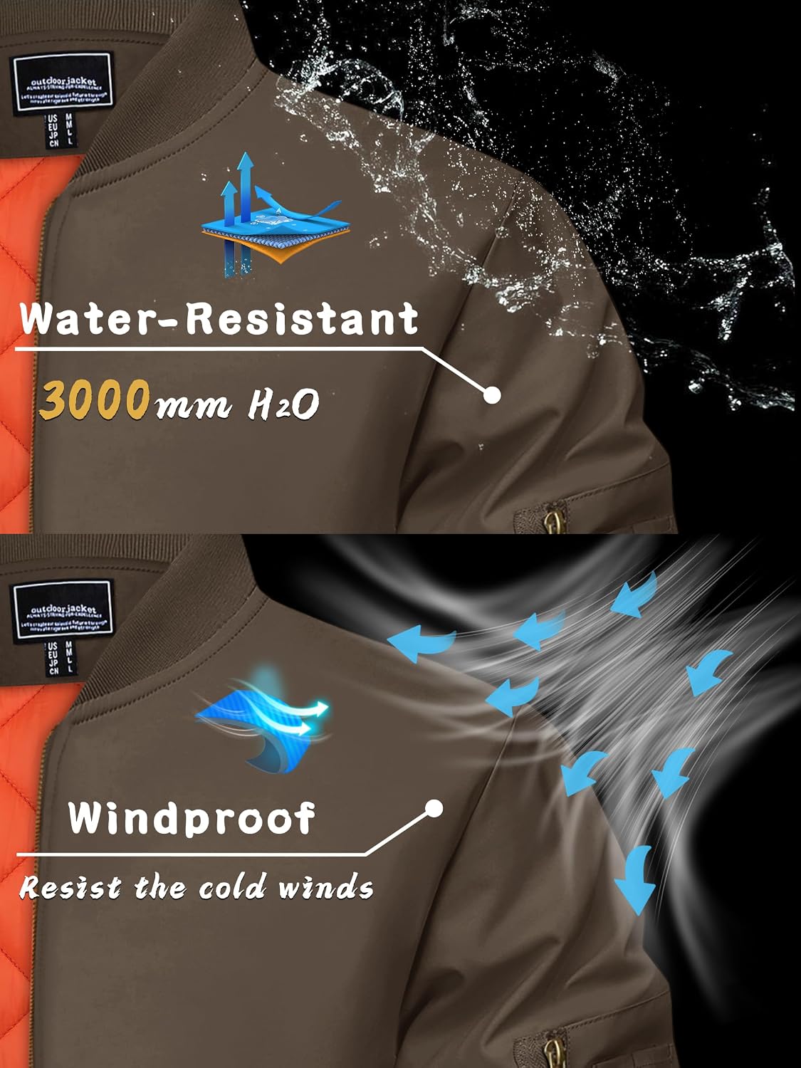 KEFITEVD Men's Bomber Jackets Winter Windbreaker Warm Full Zip Casual Coats