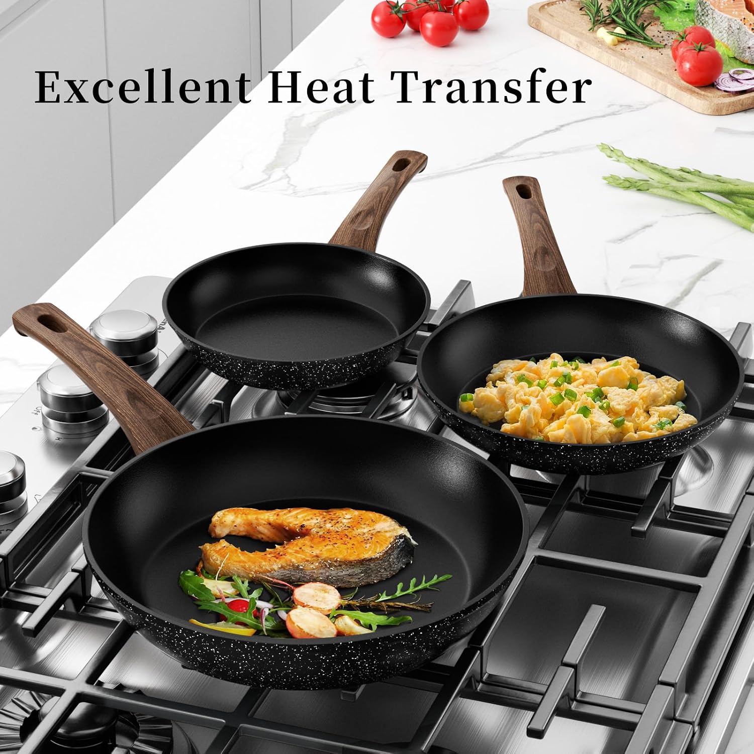 Innerwell Nonstick Ceramic Frying Pans Skillets Set with Lid 8"+9.5"+11"