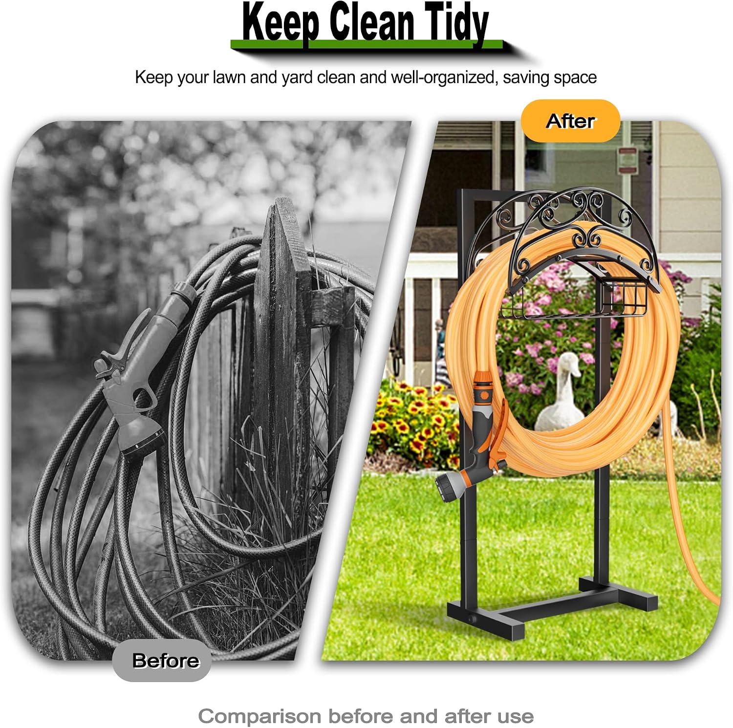 Gayuteay Garden Water Hose Holder with Storage Basket for Outside