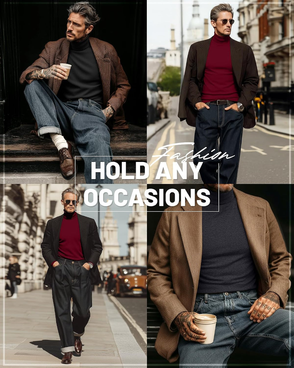 Ficerd 3 Pack Men's Big and Tall Turtleneck Shirts