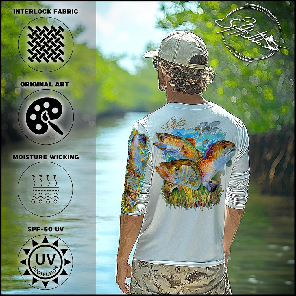 Men’s “Inshore Slam” Comfortable Fishing Shirt-UPF 50+ Interlocking Fabric, Quick-Dry, Ideal for Anglers (JM010)