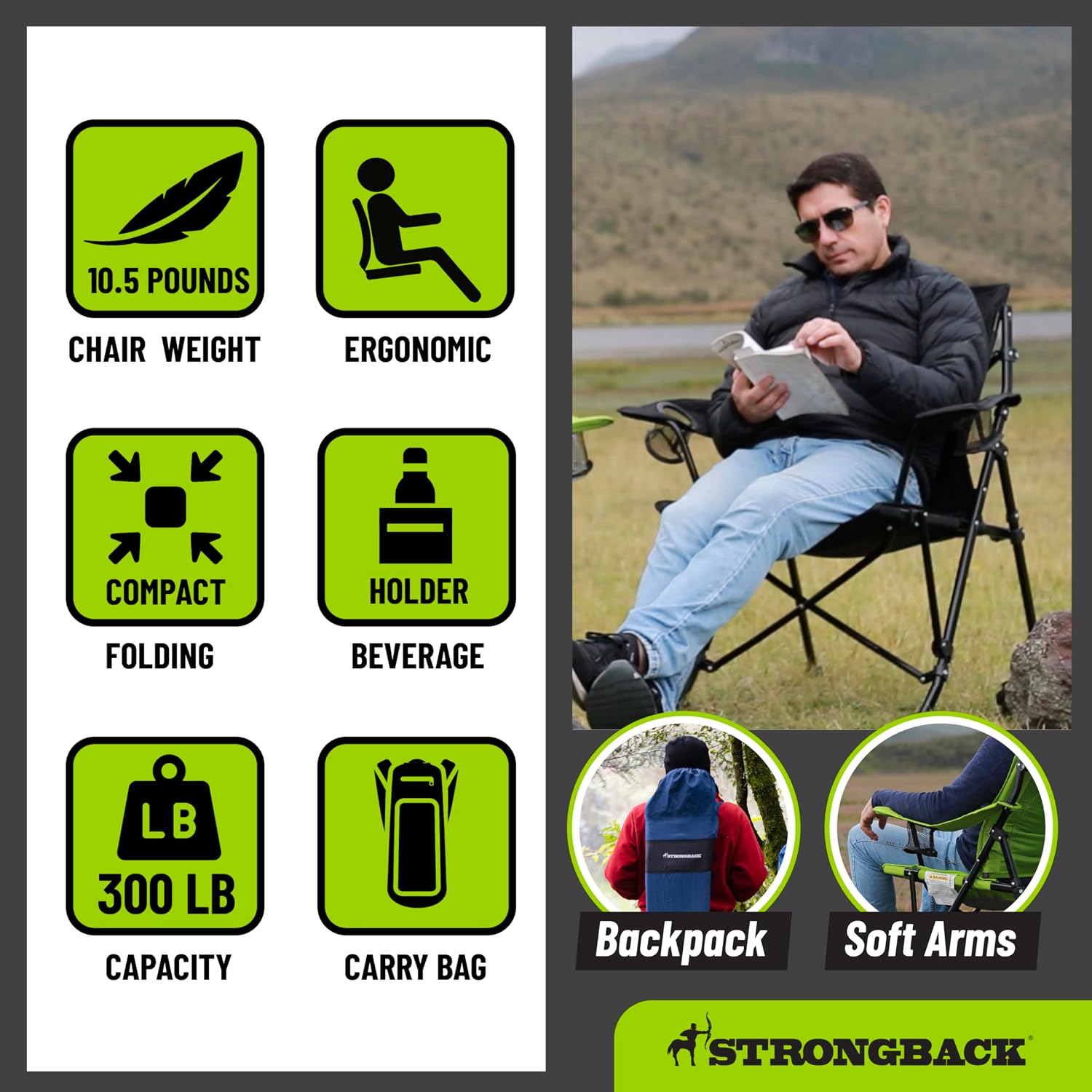 STRONGBACK Camping Chair Guru with Lumbar Support, Navy