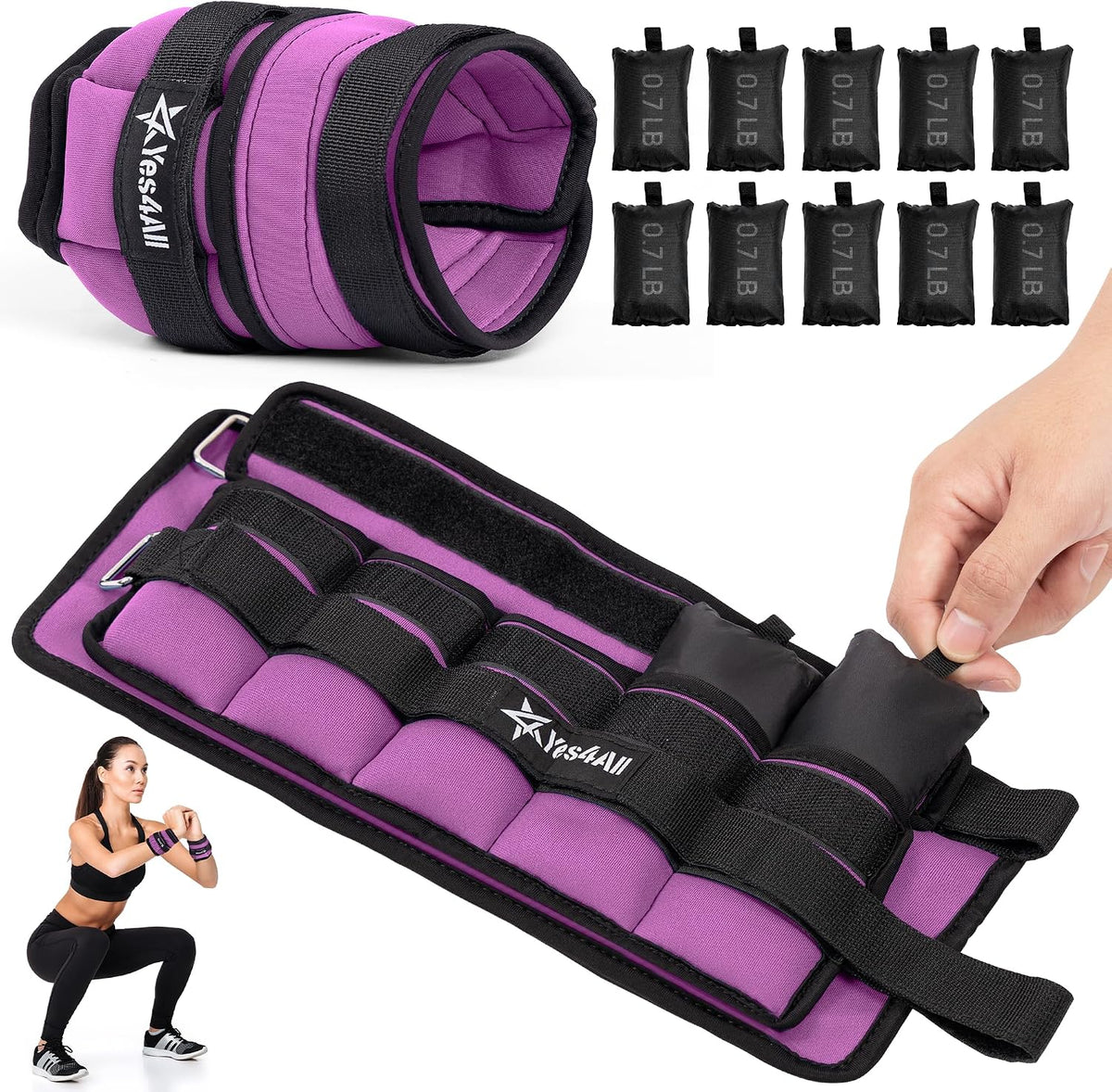 Yes4All Adjustable Wrist & Ankle Weights 3.5/5 LB Pair, Leg Weights for Women & Men, Weighted Arm Bands with Removable Sandbags for Fitness, Pilates, Walking, Strength Training - Versatile Colors
