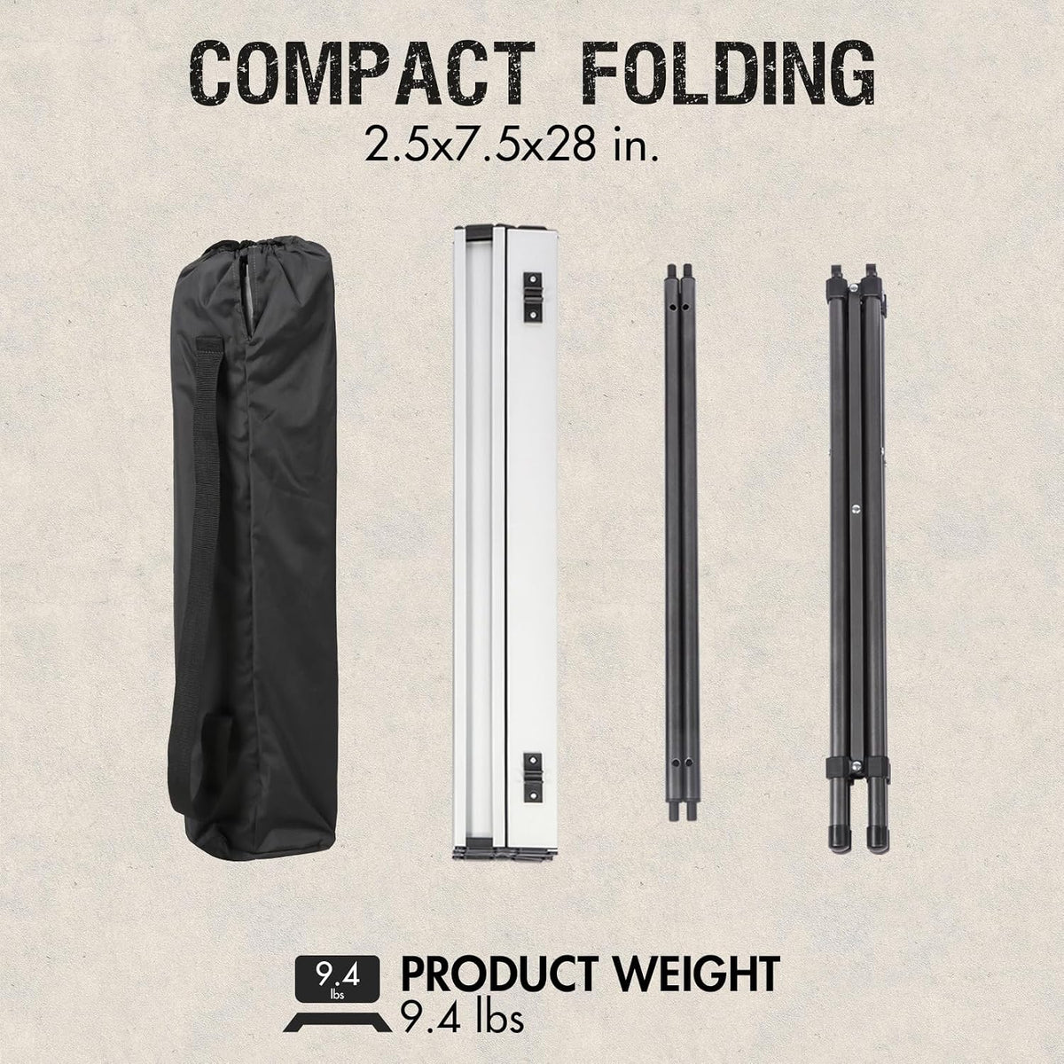 Portal Lightweight Aluminum Folding Square Table Roll Up Top 4 People Table