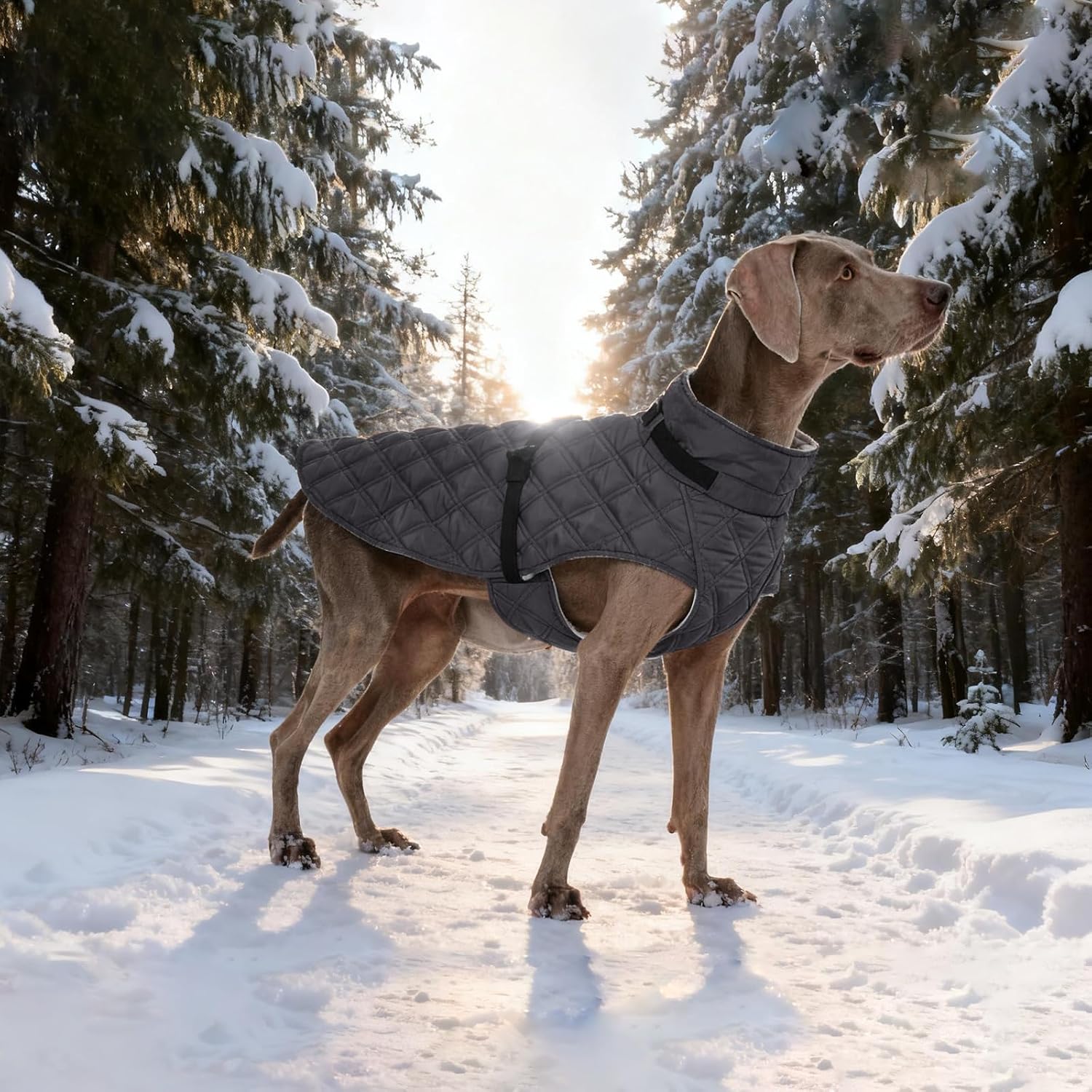 Kuoser Dog Coat Warm Fleece Lining Turtleneck Dog Jacket with Harness Built-in, Adjustable Windproof Cold Weather Coats with Quick Release Buckle Pet Winter Snowsuit for Medium Large Dogs, Grey L
