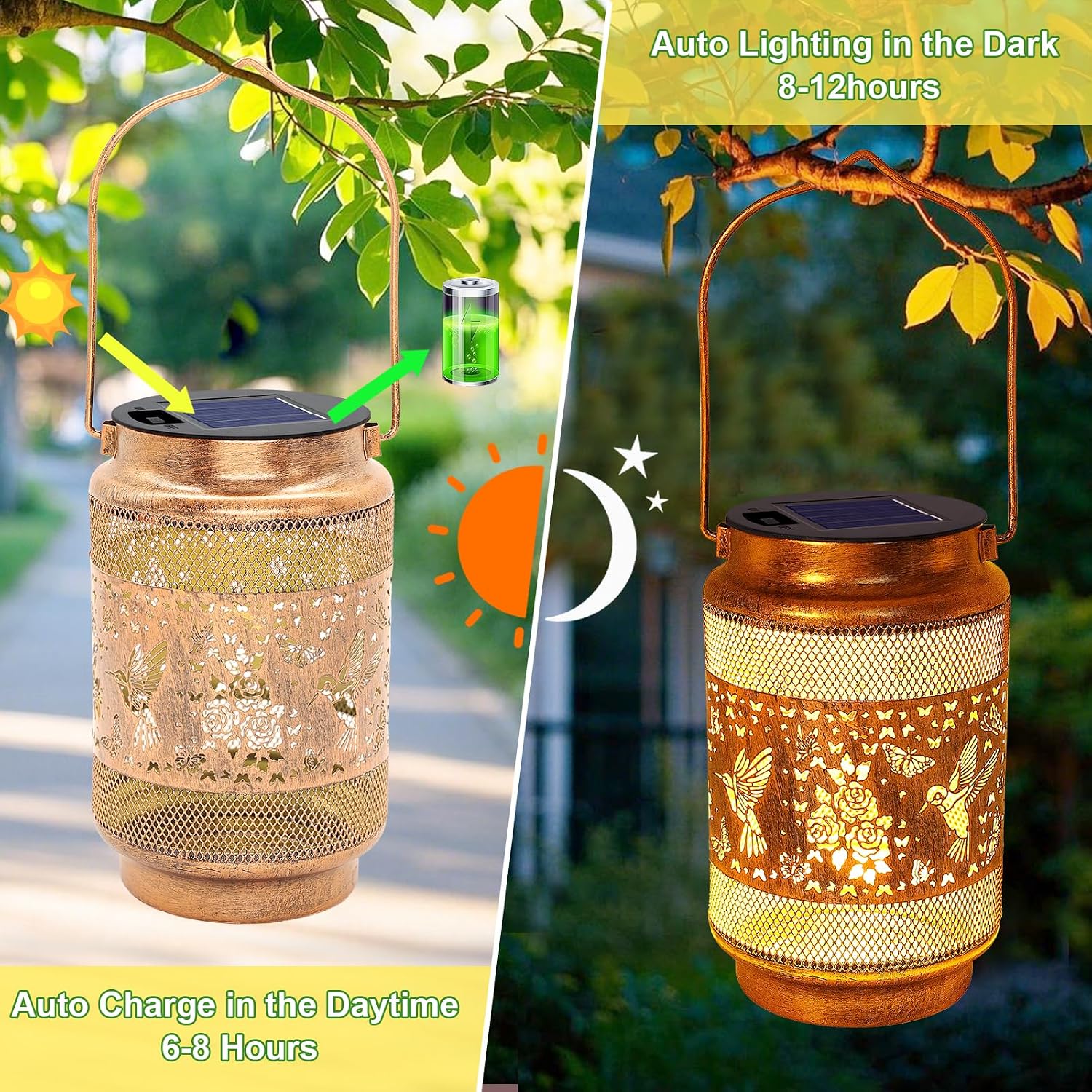 Hummingbird Solar Lanterns Outdoor Waterproof with Shepherd Hook, Gifts for Birthday Women Mom Grandma, Metal Solar Hanging Lights Garden Decor for Outside Yard Patio Pathway Porch