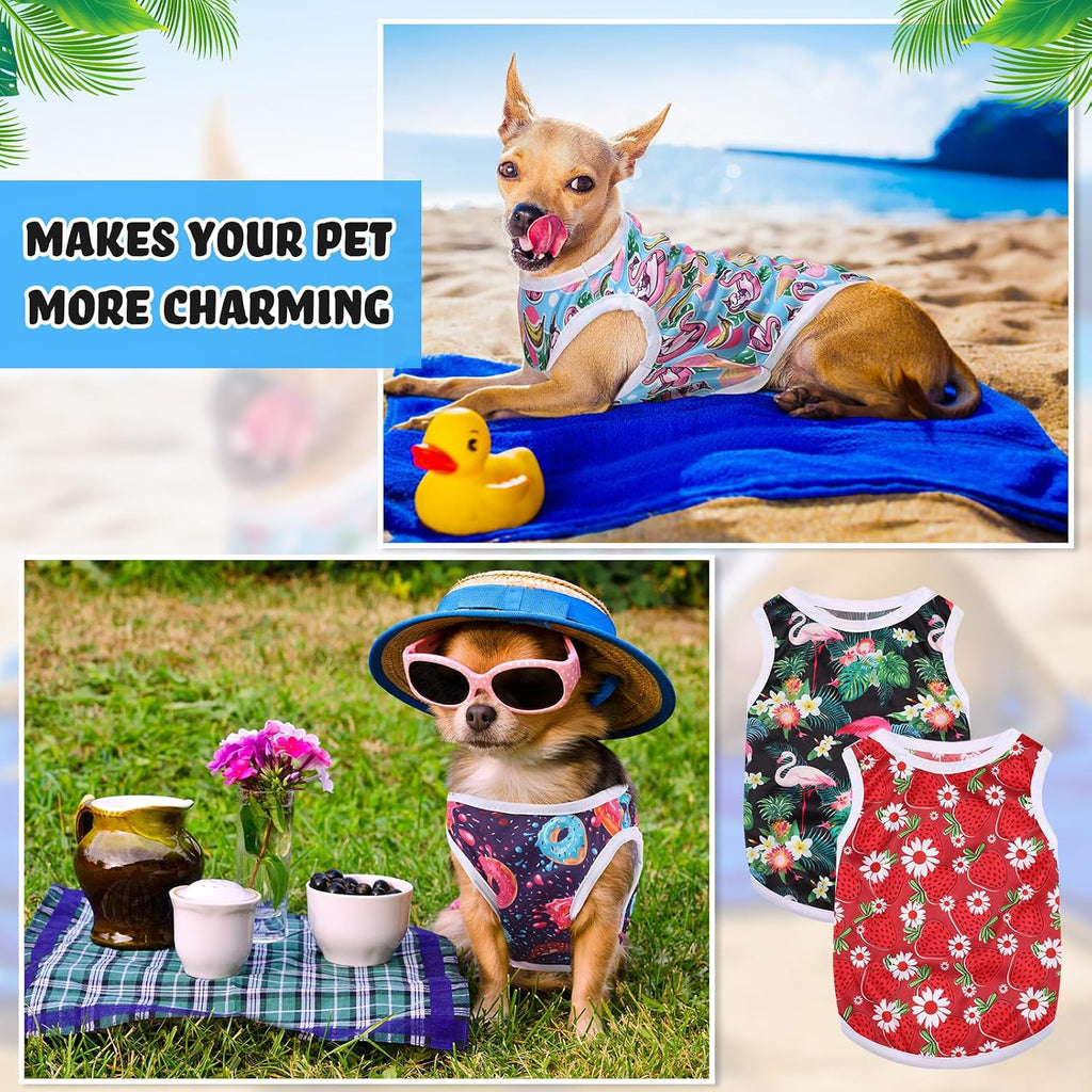 32 Pack Summer Hawaiian Dog Shirts for Small Dogs T-Shirts Pet Shirt Doggie Vest Puppy Clothes Flamingo Top Sleeveless Apparel for Cats(Small)
