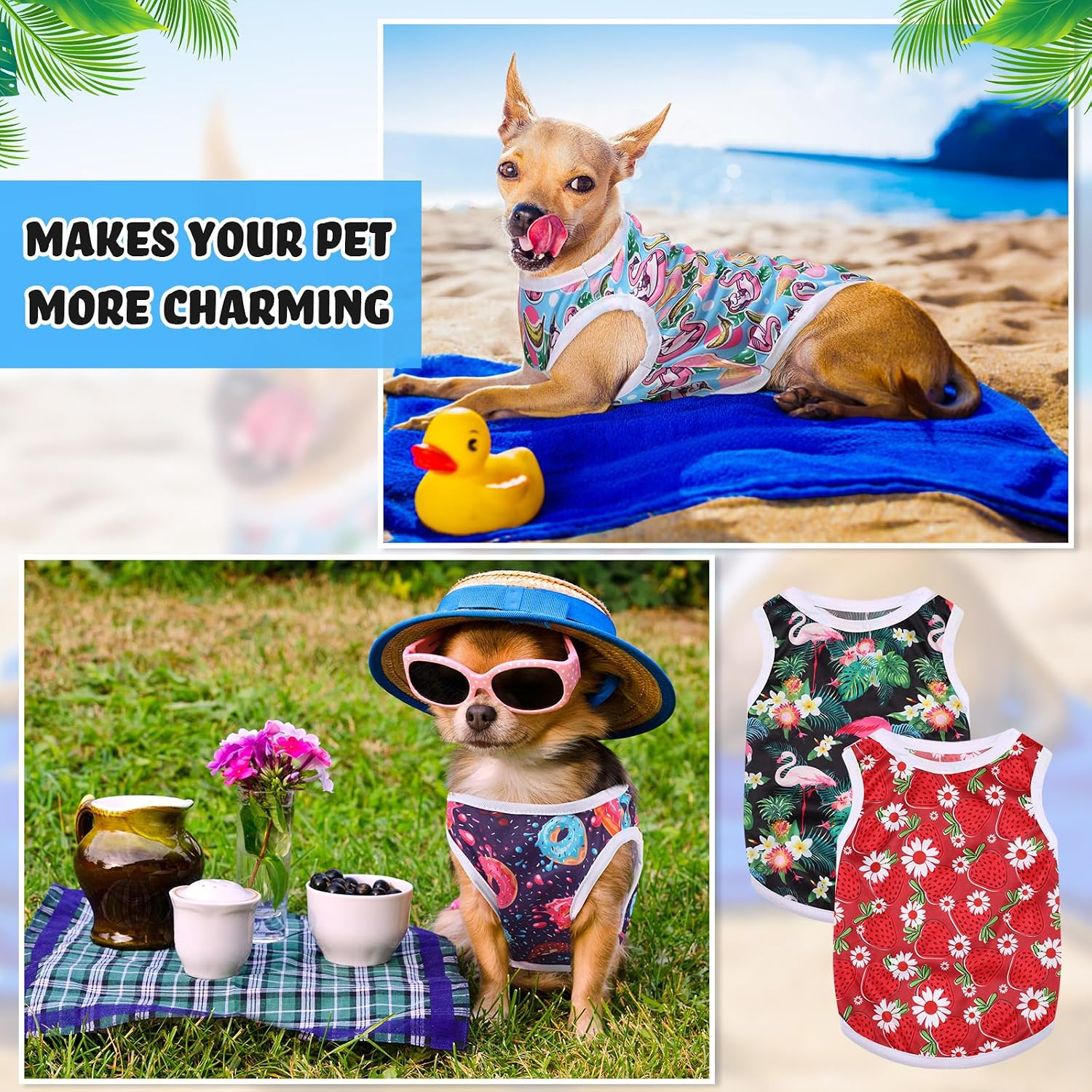 32 Pack Summer Hawaiian Dog Shirts for Small Dogs T-Shirts Pet Shirt Doggie Vest Puppy Clothes Flamingo Top Sleeveless Apparel for Cats(Small)
