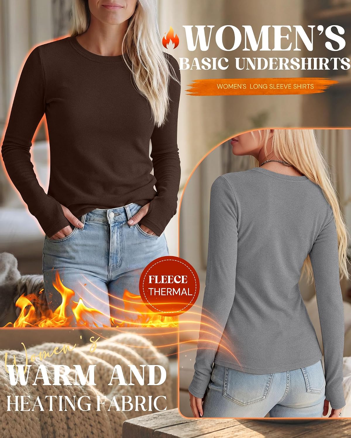 Neer 4 Pack Women's Thermal Fleece Lined Shirts Warm Base Layer