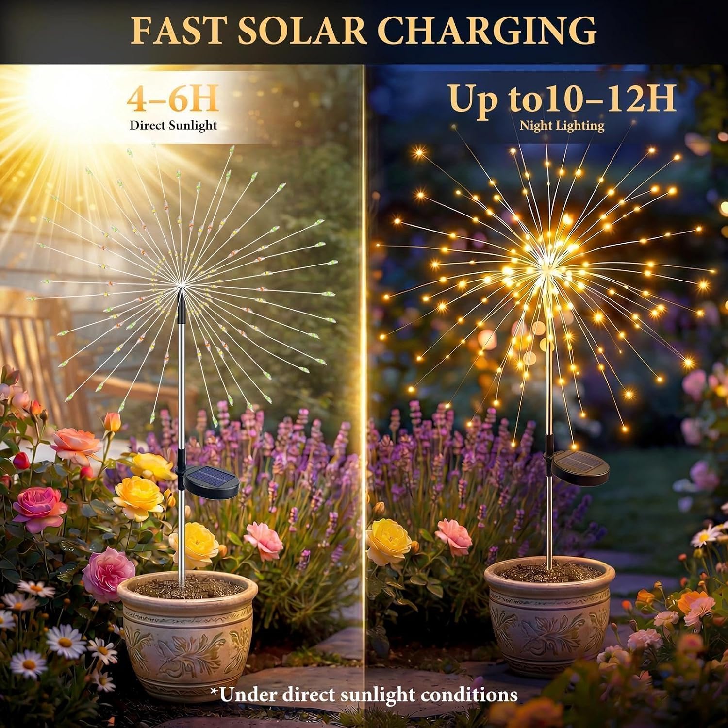 Solar Firework Lights Outdoor 4 Pack, 120LED Solar Starburst Twinkle Garden Lights with 8 Modes,Waterproof Decorative Fairy Light for Garden, Backyard, Halloween & Lawn Landscape Decor