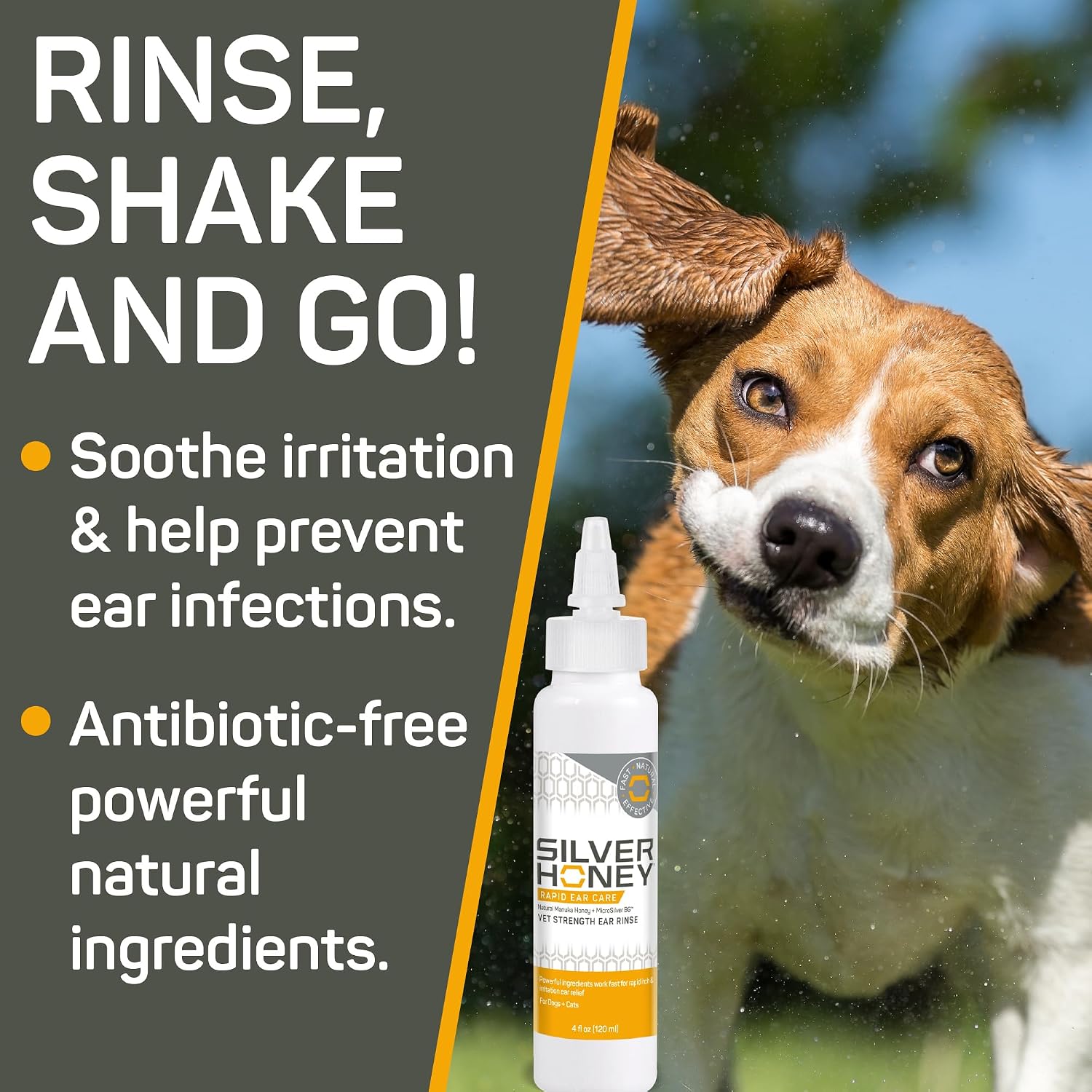 Absorbine Silver Honey Rapid Ear Care Vet Strength Ear Rinse, 4oz, Manuka Honey &amp; MicroSilver BG, Safe for Dogs &amp; Cats