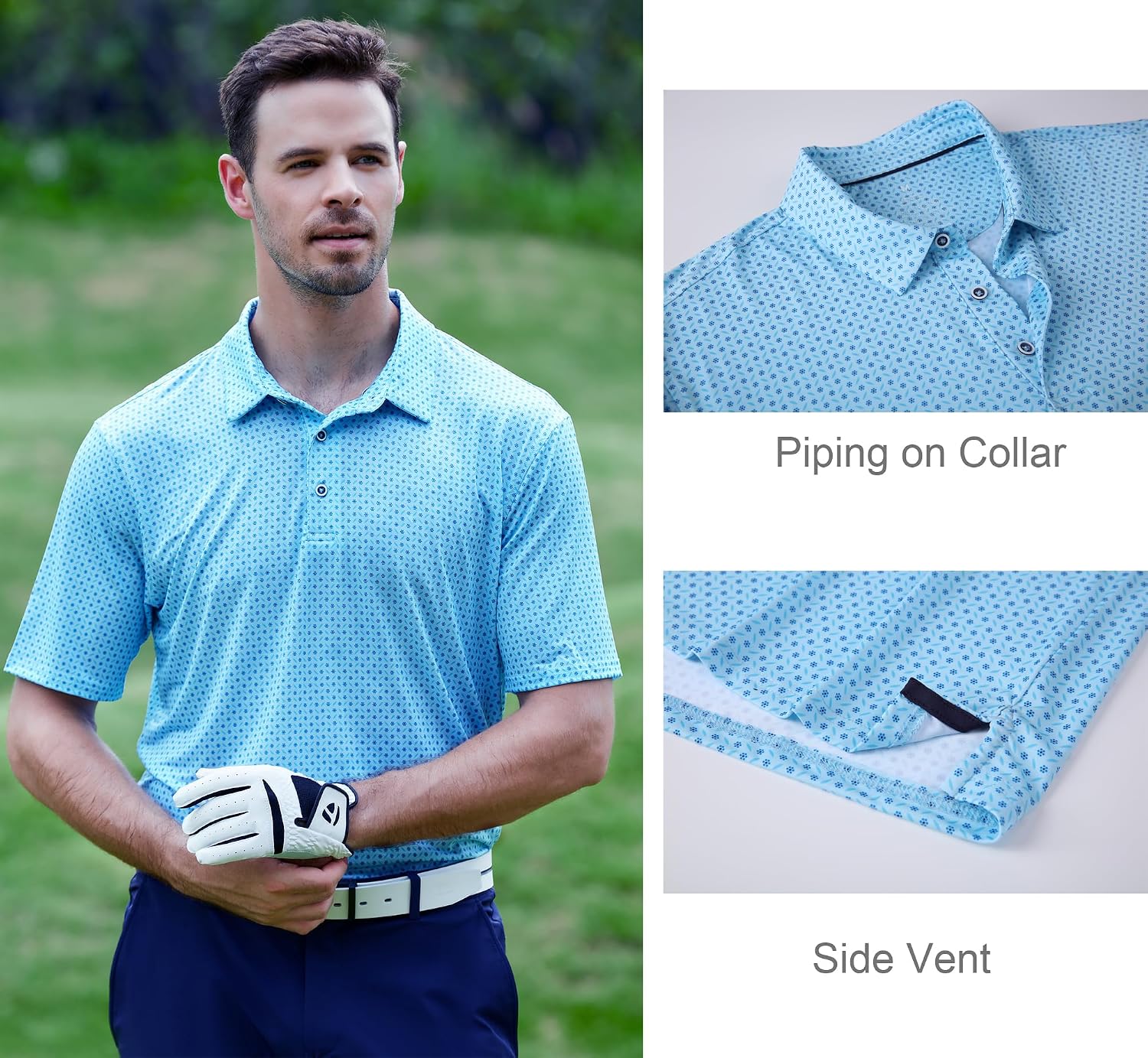 Alex Vando Mens Golf Shirt Moisture Wicking Print Performance Polo Shirt