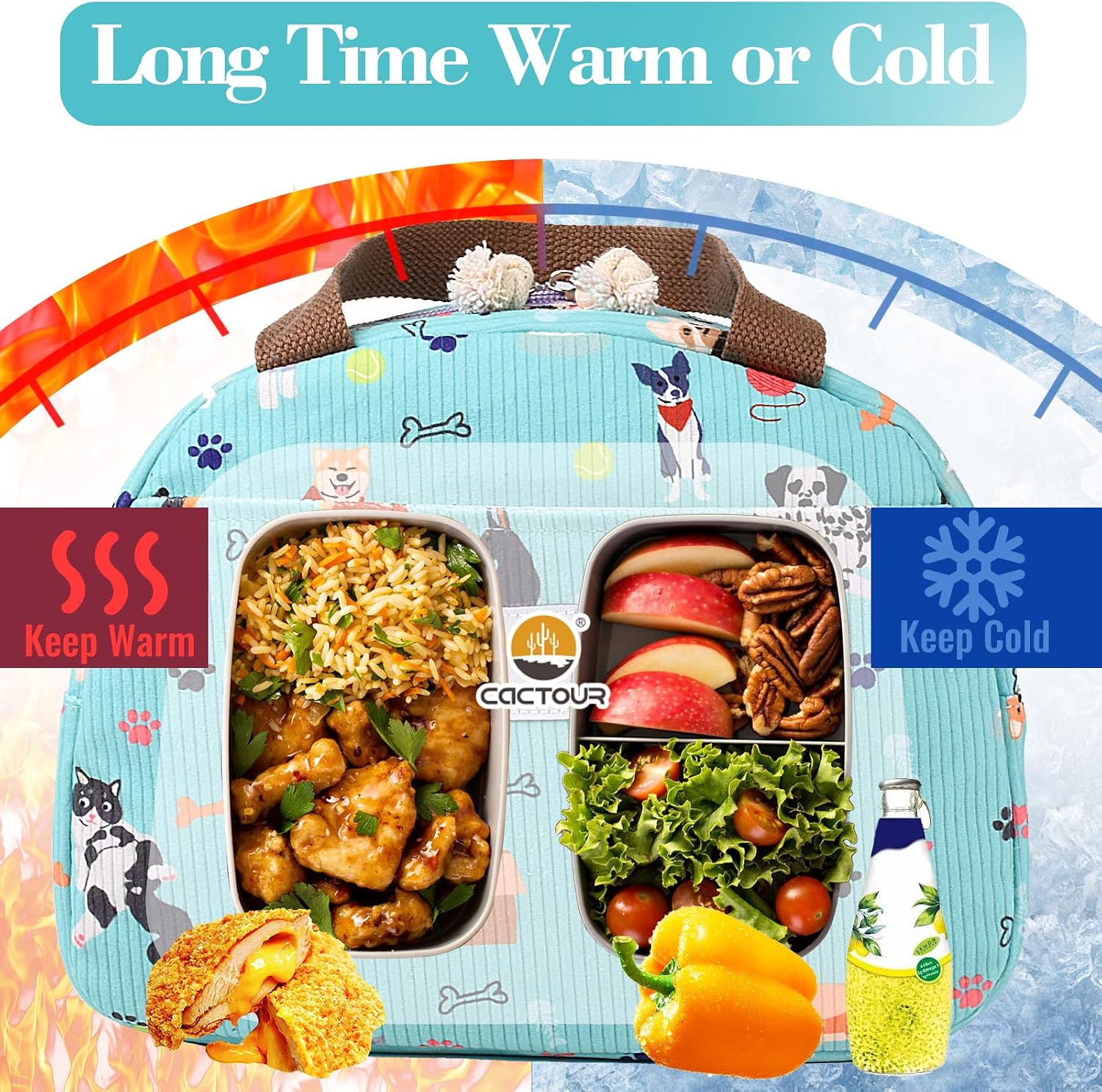 CaCTOUR Lunch Box for Women Girls Teens,Cute Lunch Box Cooler Bag, Portable Insulated Small Lunch Bag Women Reusable Corduroy Lunch Tote for Work/Travel/Picnic/School (Green,Small)