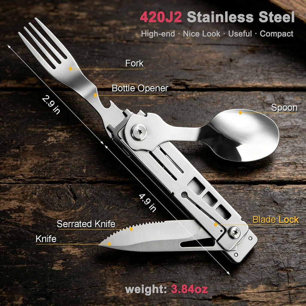 5-in-1 Camping Utensils Set with Pouch Folding Fork Spoon Knife