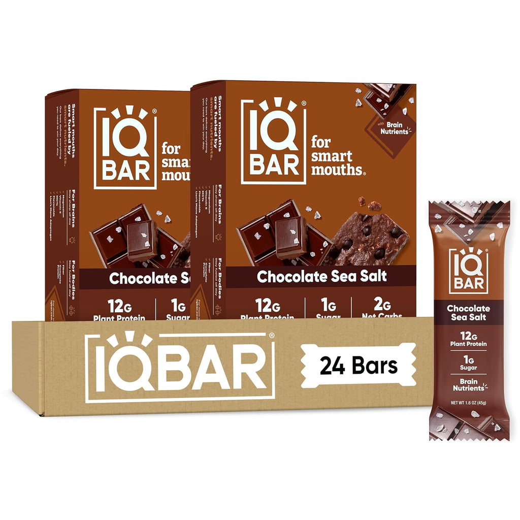 IQBAR Clean Protein Bars, Low Sugar Keto, Chocolate Sea Salt 24-Count