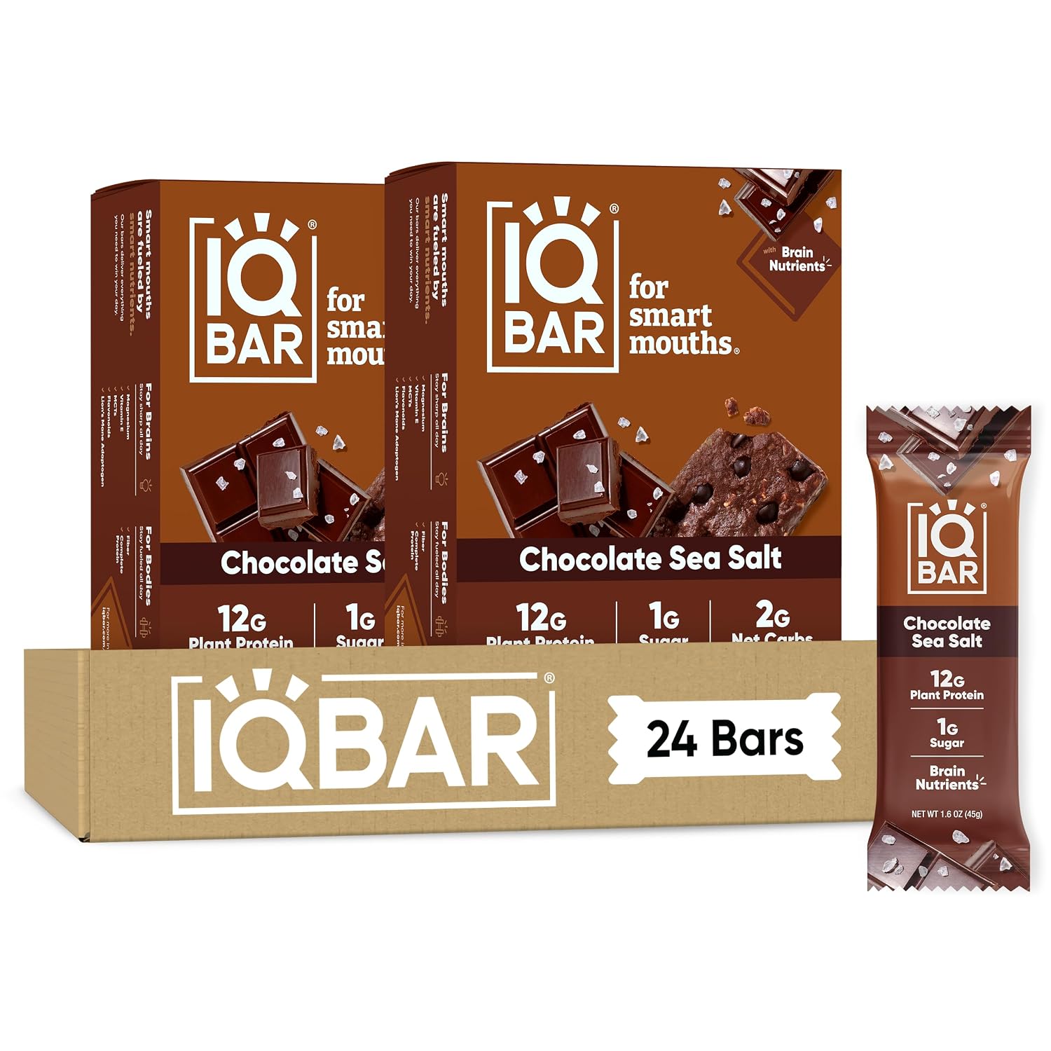 IQBAR Clean Protein Bars, Low Sugar Keto, Chocolate Sea Salt 24-Count