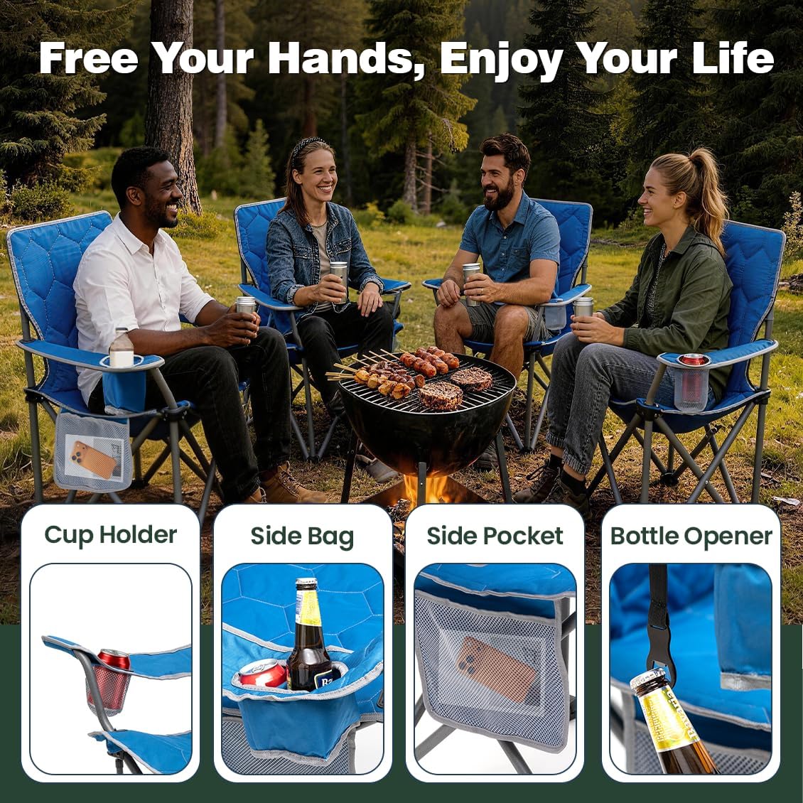 SUNNYFEEL Oversized Camping Chair for Adults, Heavy Duty 500LBS Blue