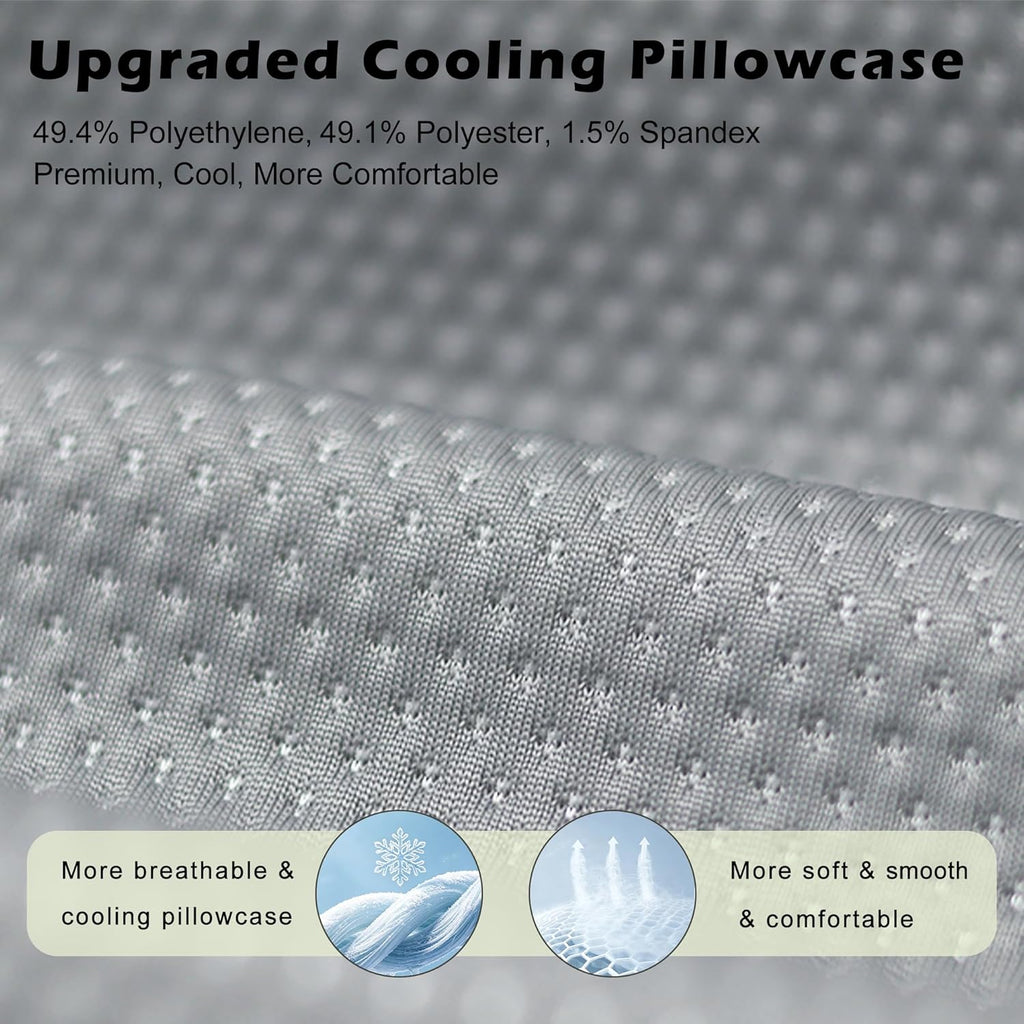 Cooling Travel Pillow, Small Memory Foam Camping Pillow with Adjustable Buckle Strap & Storage Bag, Compact Small Pillow for Airplane, Car Lumbar, Office, Washable Cooling Cover, Quarry Grey