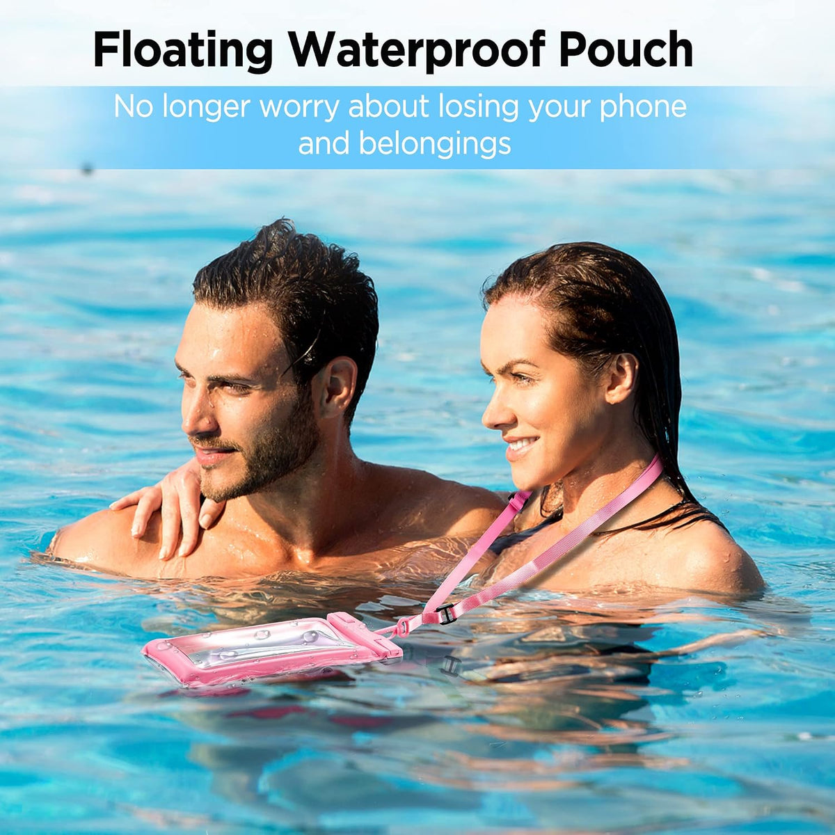 CACOE Floatable Waterproof Phone Pouch 2 Pack Up to 7.0",Black+Pink