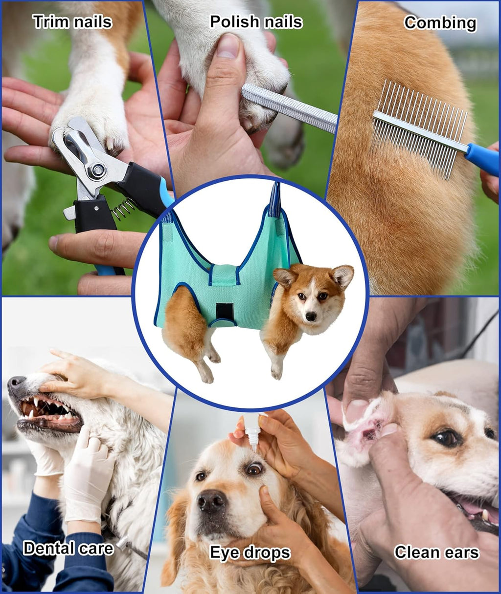 Kkiimatt Dog Grooming Hammock Harness, Hanging Harness Holder for Nail Clipping, Nail Trimming Hammock with Wide Strap, Grooming Sling Hanger Restraint Bag for Claw Care (XX-Large 65 LB Max/Turquoise)