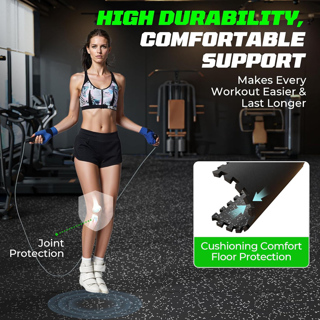 PRAISUN 0.56" Rubber Top Gym Flooring, Heavy Duty Gym Mats for Home Gym