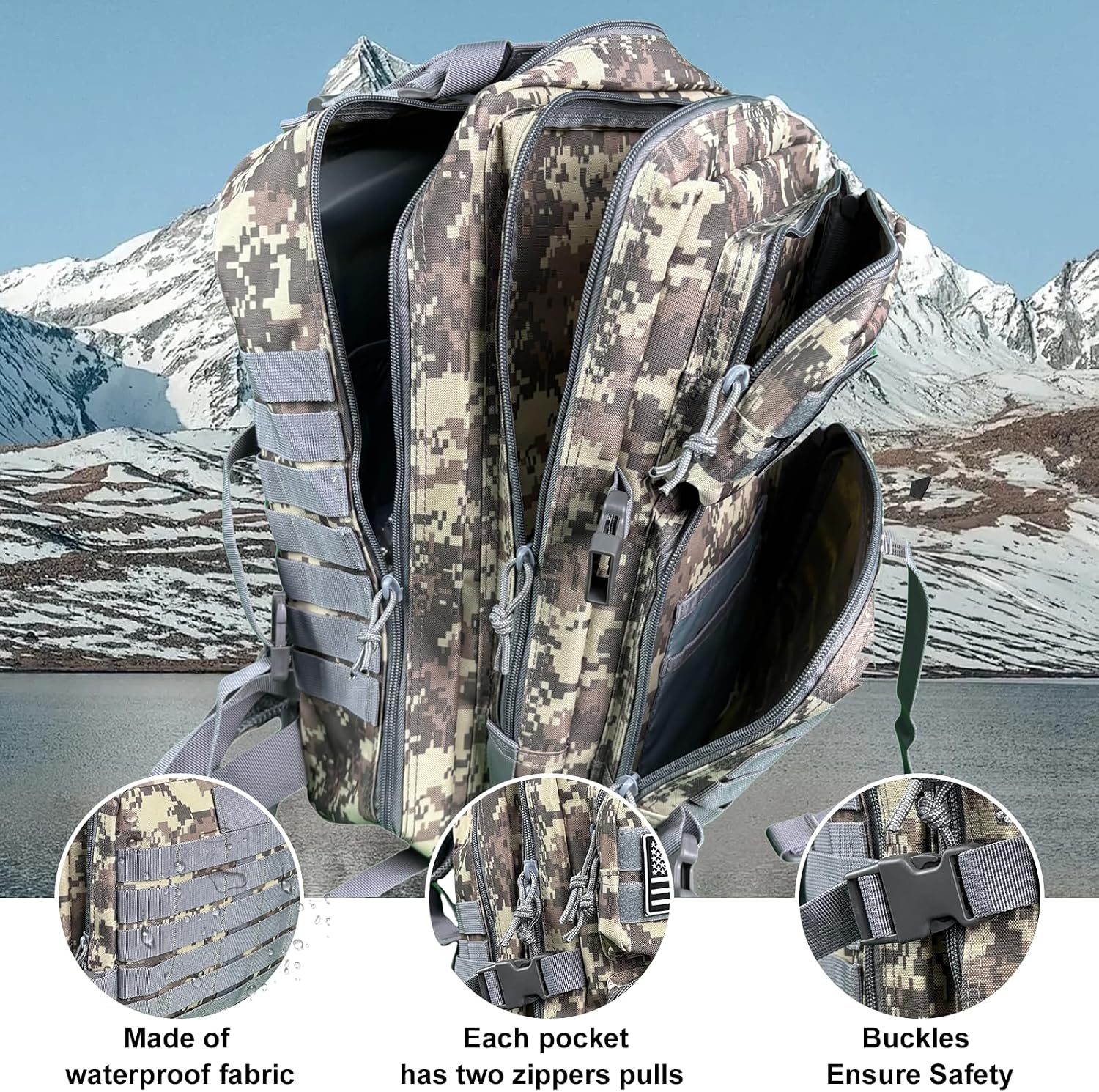 50L Large Military Tactical Backpack Molle Army Assault Pack for Travel Camping Hiking Fishing Backpack for men (ACU camo)