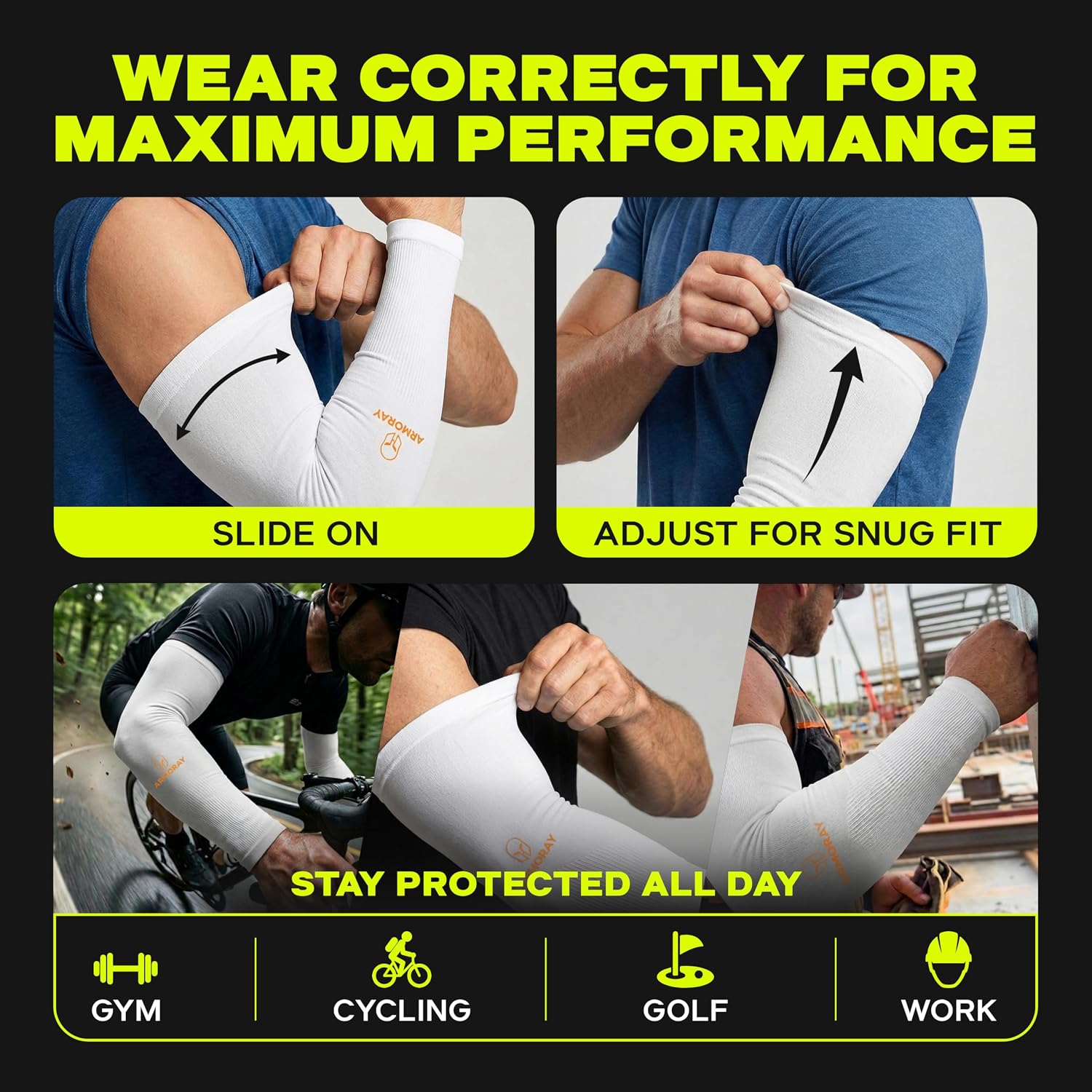 ARMORAY Arm Sleeves for Men and Women - UV Sun Protection Cooling Compression - Tattoo Cover Up Sleeve for Daily Wear & Work