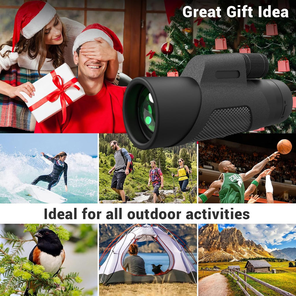 Monocular Telescope for Smartphone, High Powered Monoculars for Adults with Phone Adapter & Metal Tripod Portable Handheld Telescope for Bird Watching Hiking Camping Outdoor Travel