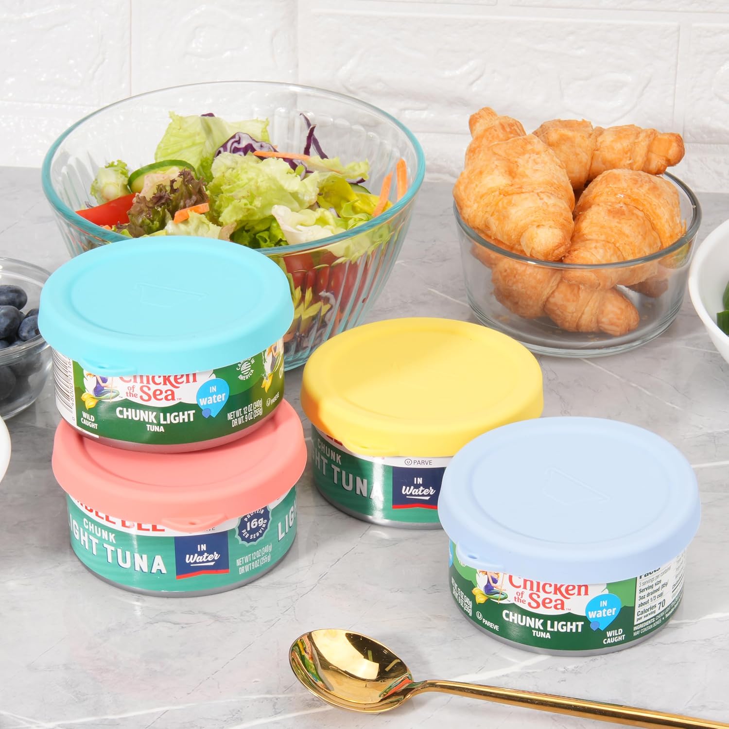 4PCs 4-inch Silicone Tuna Can Lids for 12oz Bumble Bee | Chicken of the Sea | StarKist Tuna Can, Reusable Can Topper, Can Cover for Canned Good, Freezer & Dishwasher Safe (Can NOT Included)