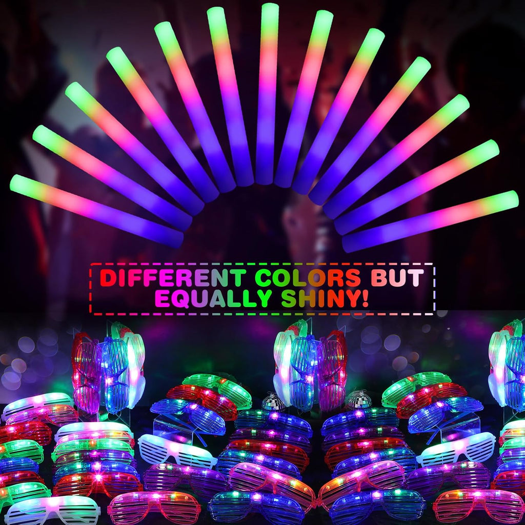 Maitys 72 Pcs Foam Stick Light up Glasses, Glow in the Dark Party Supplies