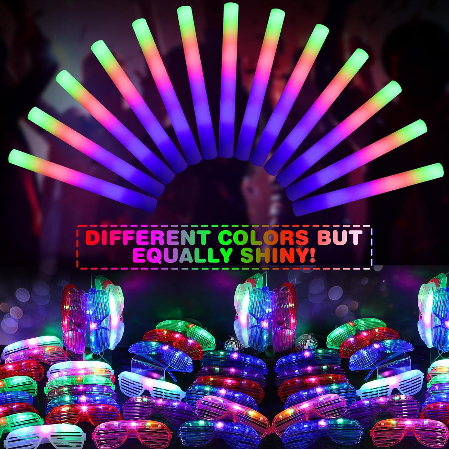 Maitys 72 Pcs Foam Stick Light up Glasses, Glow in the Dark Party Supplies