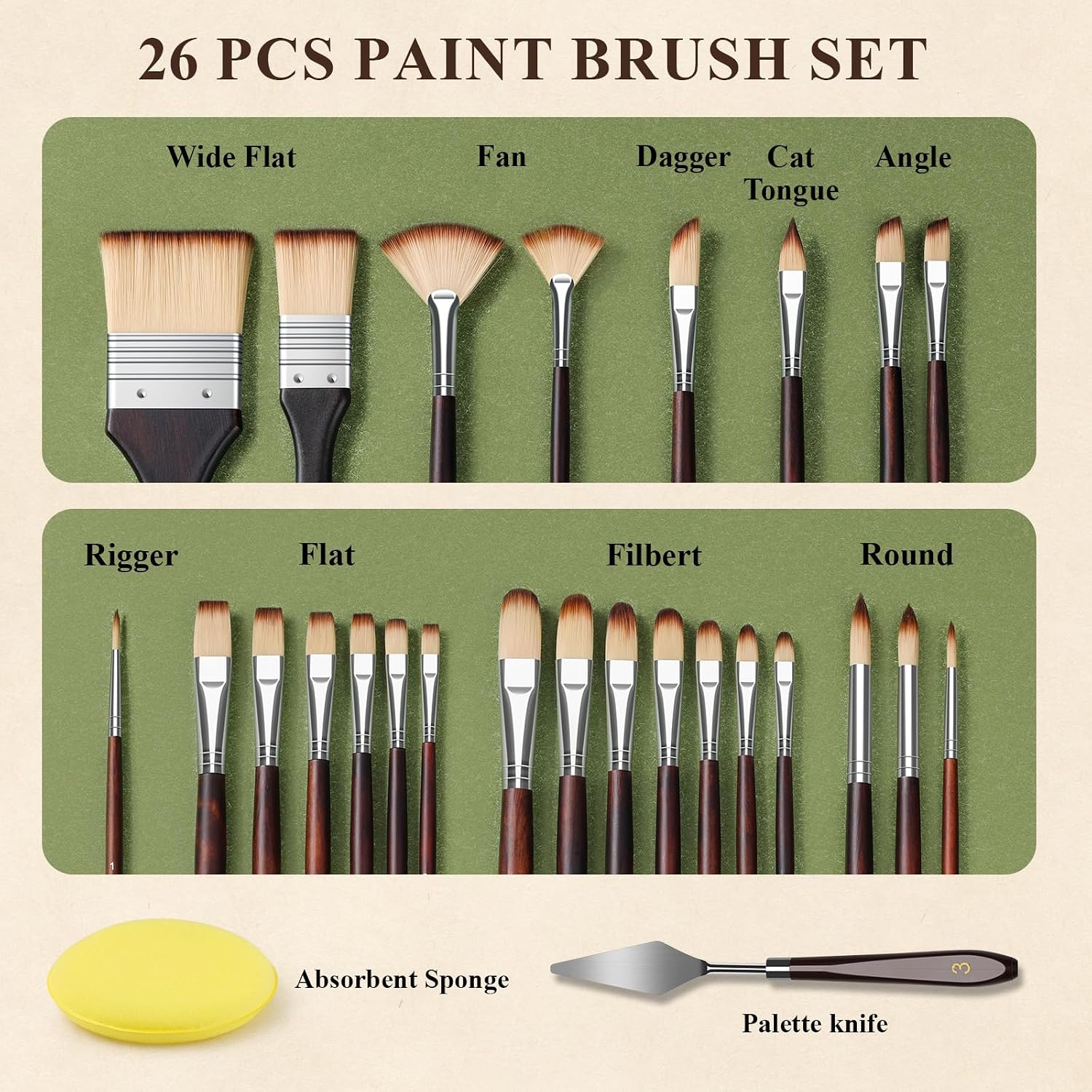 REDSHELL 26pcs Paint Brush Set, Acrylic Oil Painting Brushes for Artists