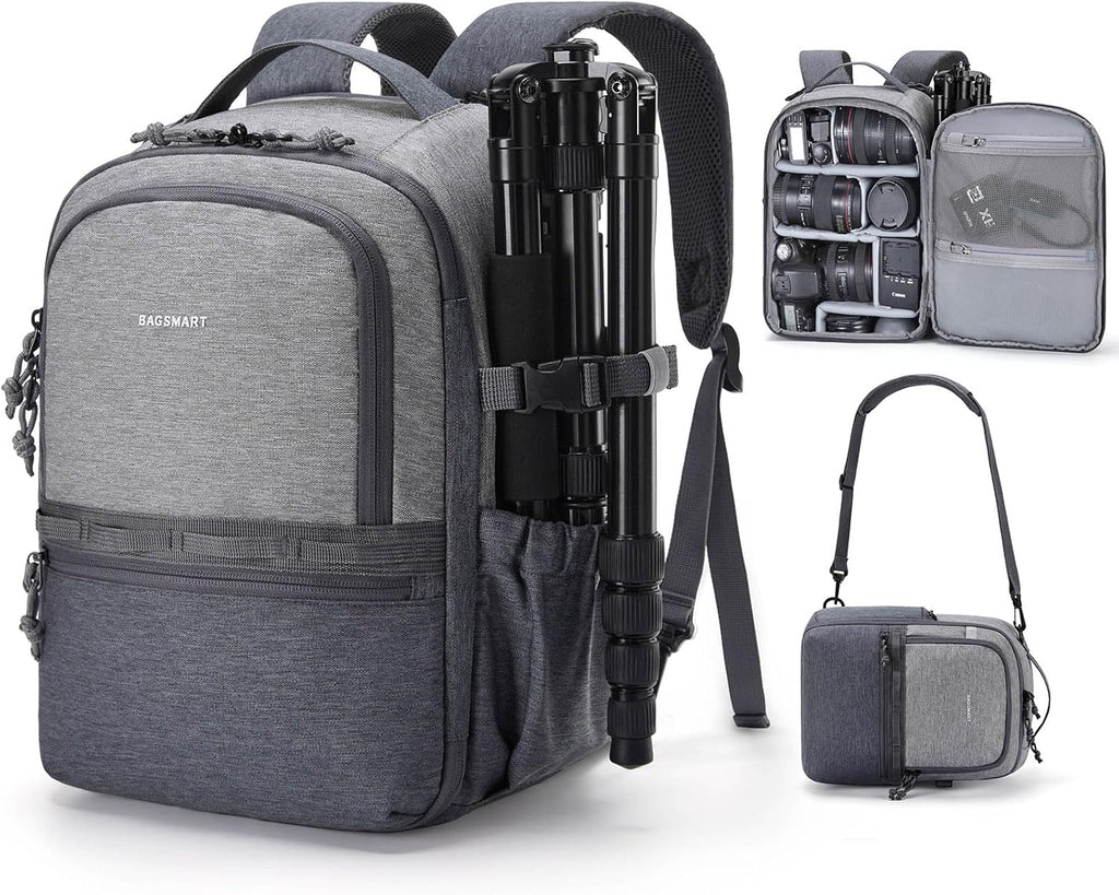 BAGSMART 2 in 1 Small Camera Backpack for DSLR, Fits 12.9" iPad, Camel