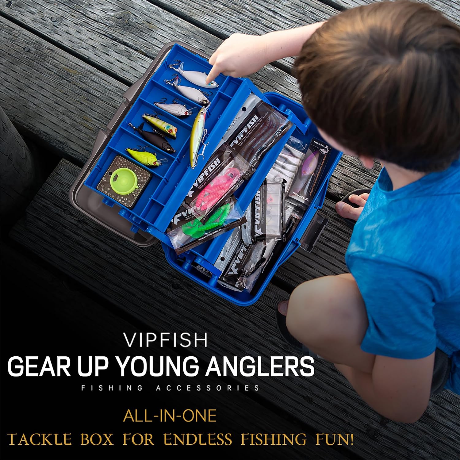 Fishing Tackle Box with Tackle Included Lures, 3-Layer Tackle Kit