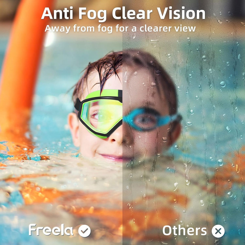 Freela Goggles for Kids Toddler 3-15, Anti Fog No Leak Clear Swim Goggles for Boys Girls Pool Beach Swimming