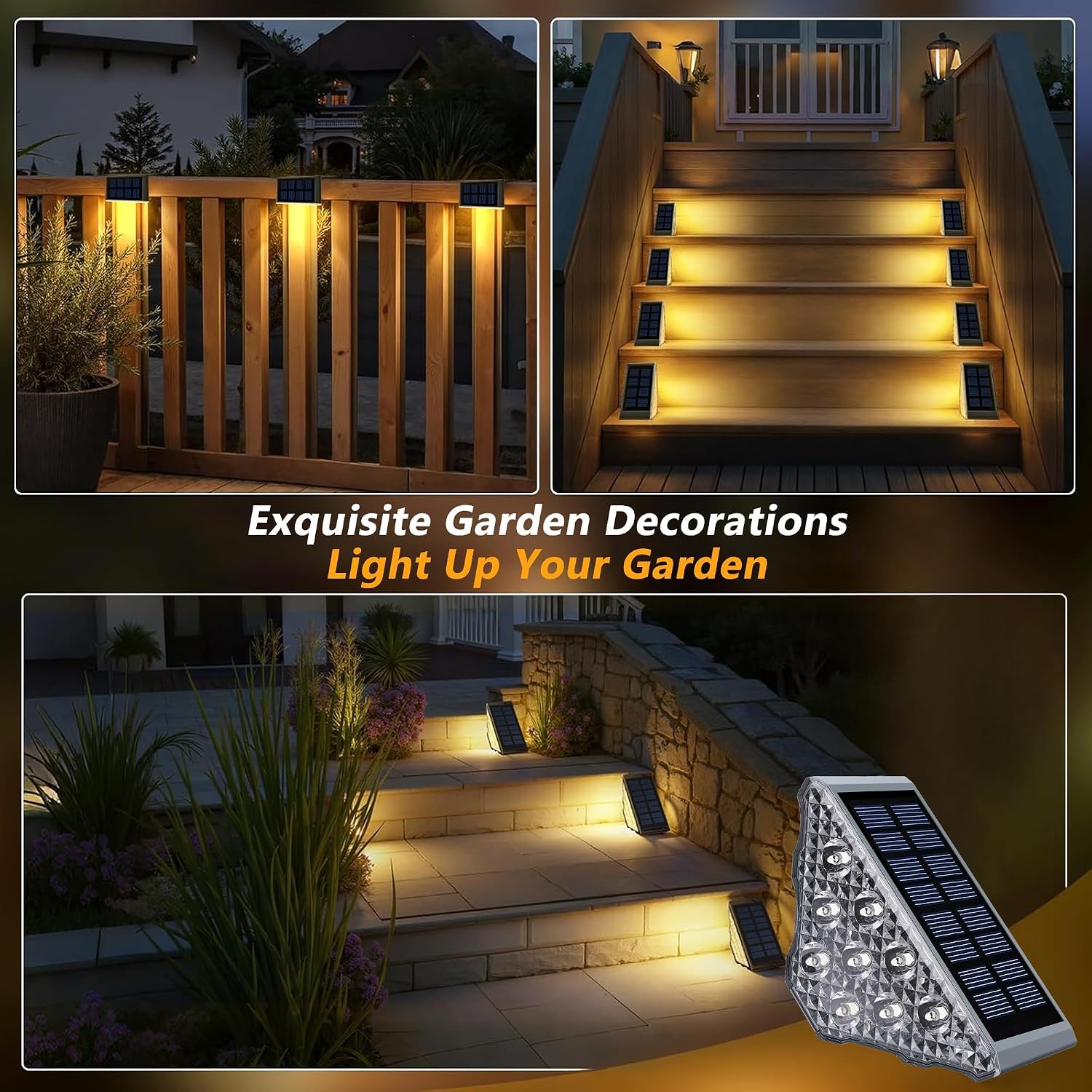 Solar Stair Lights 6 Pack,Solar Step Lights IP68 Waterproof Warm White