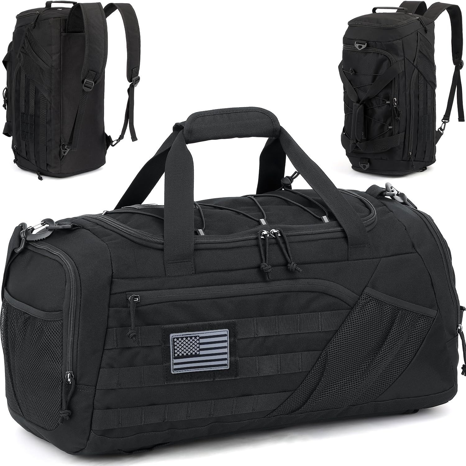 3-in-1 Tactical Gym & Travel Duffle Bag Backpack Men Multi-Functional 45L Military Sports Duffle Bag with Shoe Compartment & Wet Pocket for Workout Weekender Overnight Bag with Molle Webbing, Brown