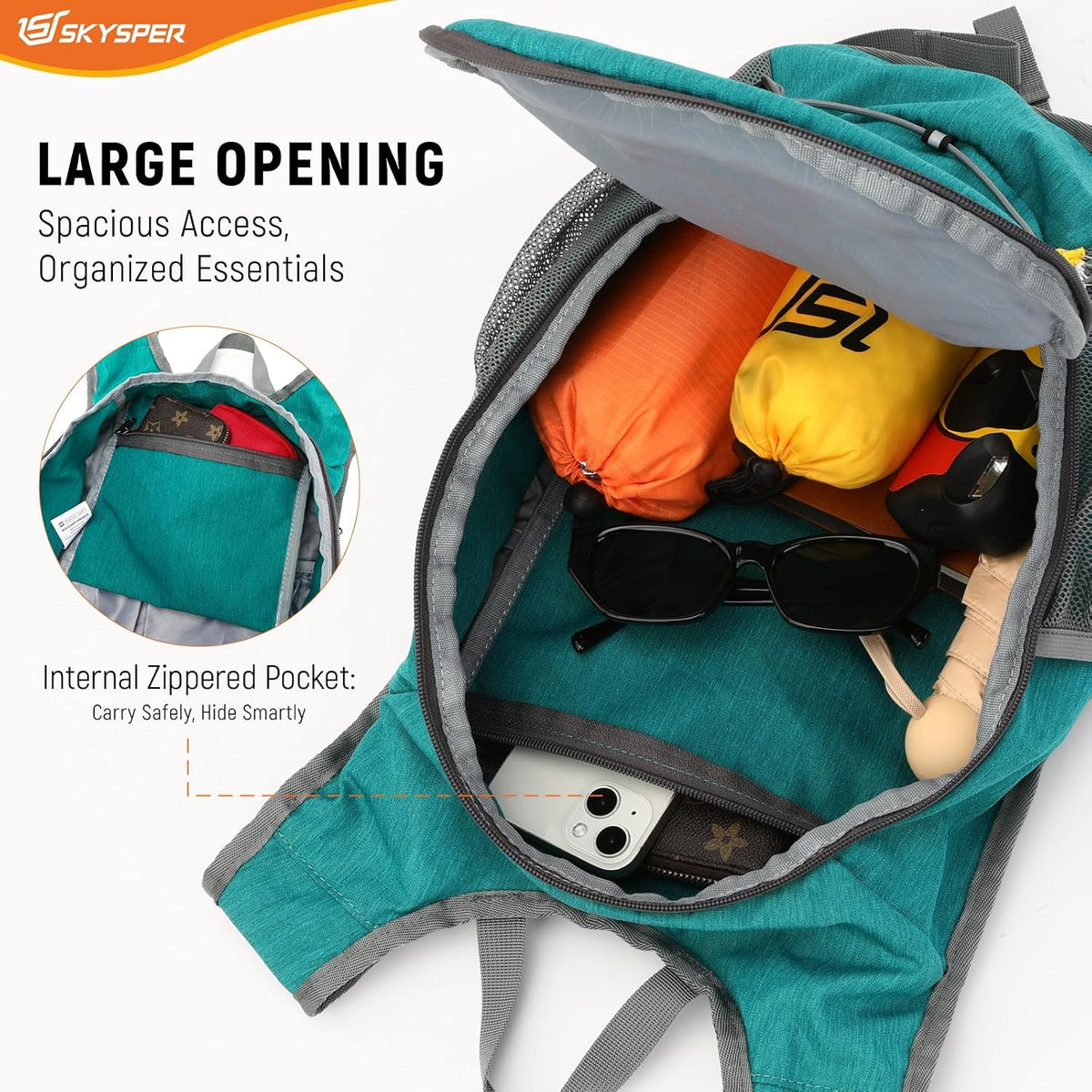 SKYSPER 15L/20L Foldable Hiking Backpack Lightweight Packable Travel Daypack with Chest Strap Small Folding Pack for Walking