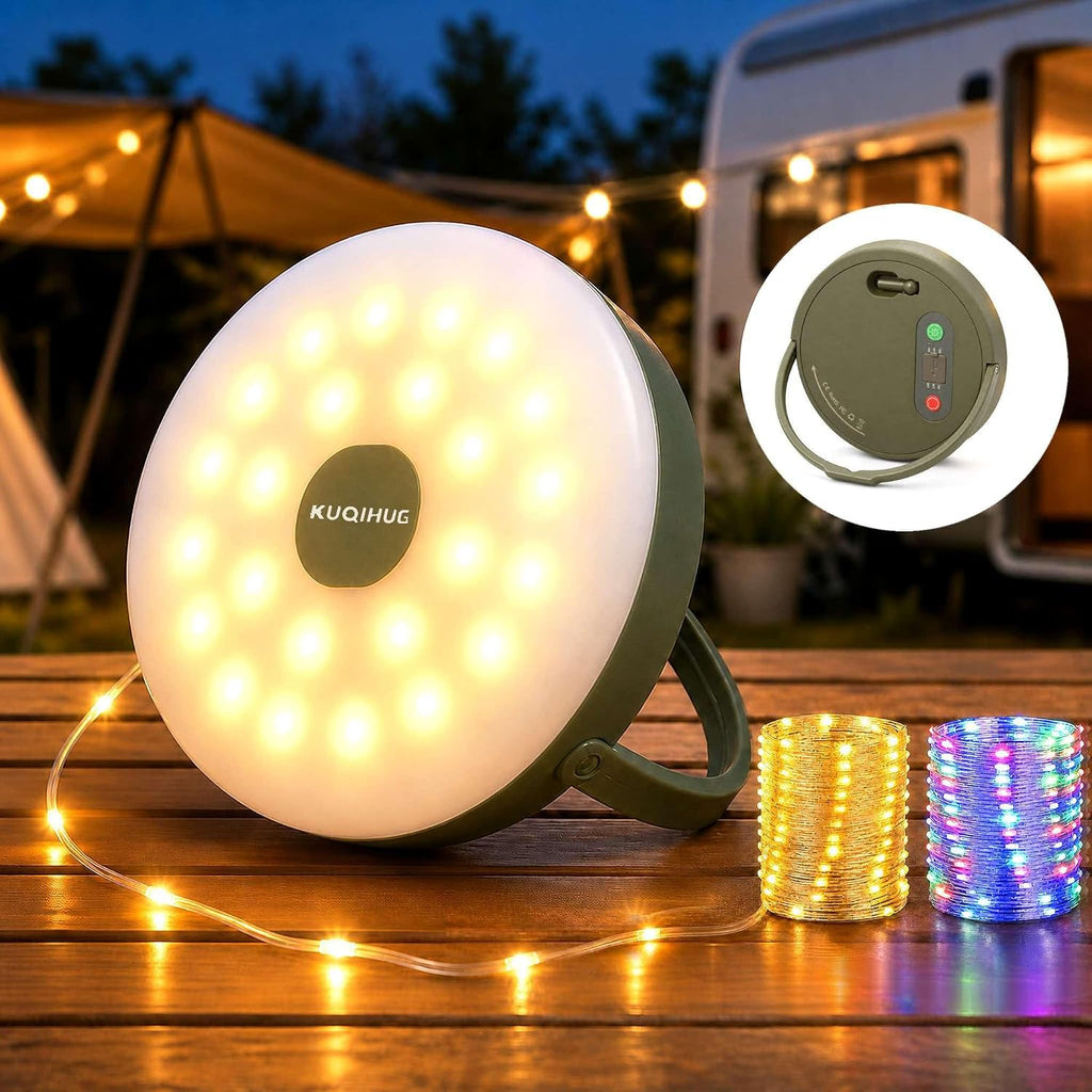 Camping String Lights, 32.8FT Rechargeable with Storage Reel, 8 Modes | Quick Storage Rechargeable Tent Light,Waterproof Hanging LED Design for Awning Patio Indoor Outdoor Decor Camping Essentials