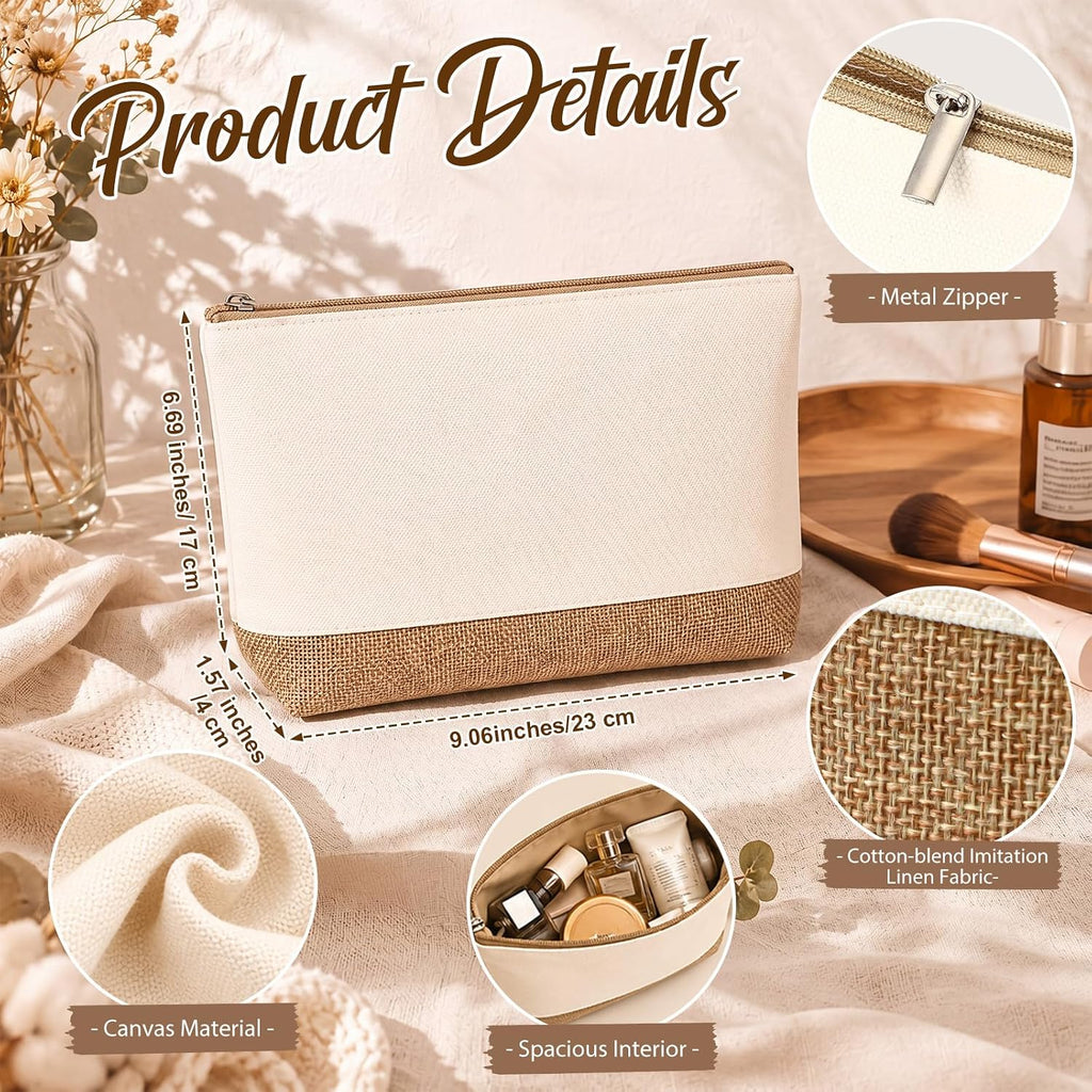 Reginary 10 Pcs Canvas Makeup Bags Bulk Blank Cosmetic Bags,Linen Color