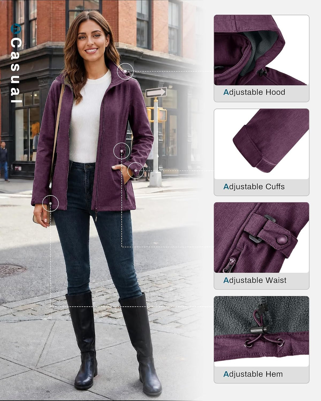 Outdoor Ventures Women's Fleece Lined Rain Jacket Waterproof Softshell Coat