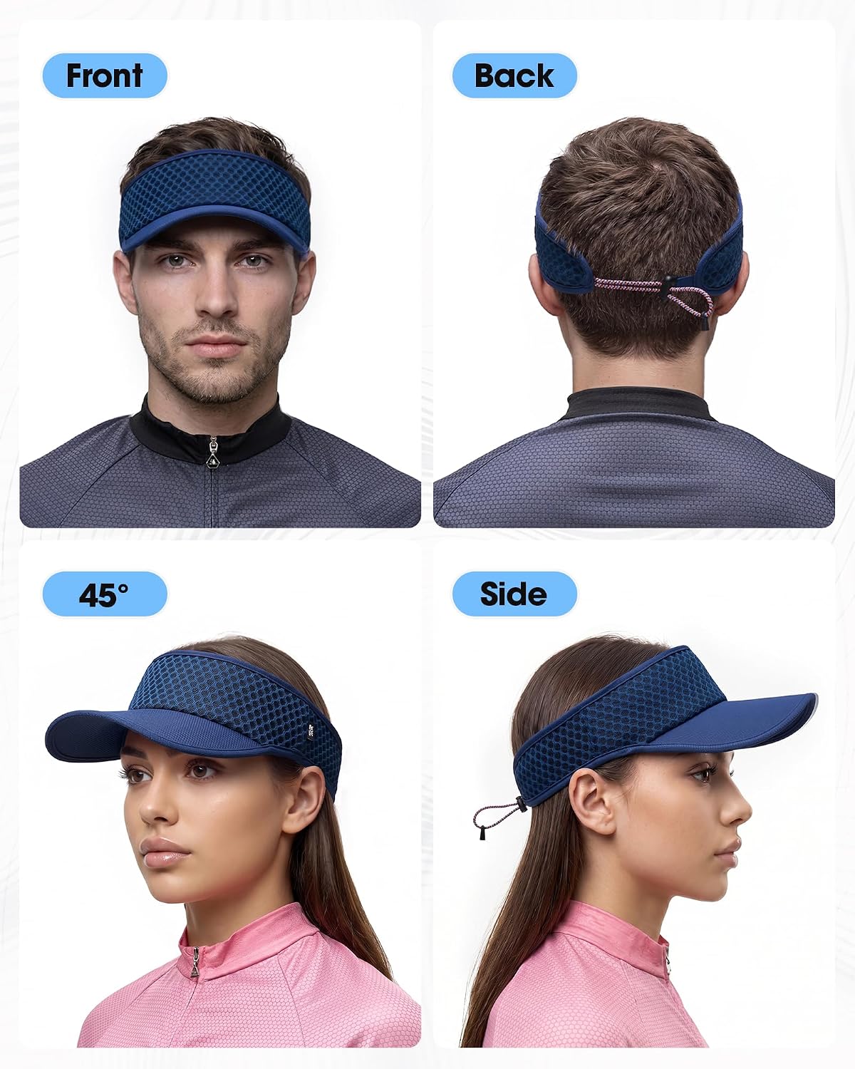 SUNMECI Mesh Breathable Sports Visor - Men Women Adjustable Lightweight Quick Dry Sun Hat for Tennis, Golf, Running